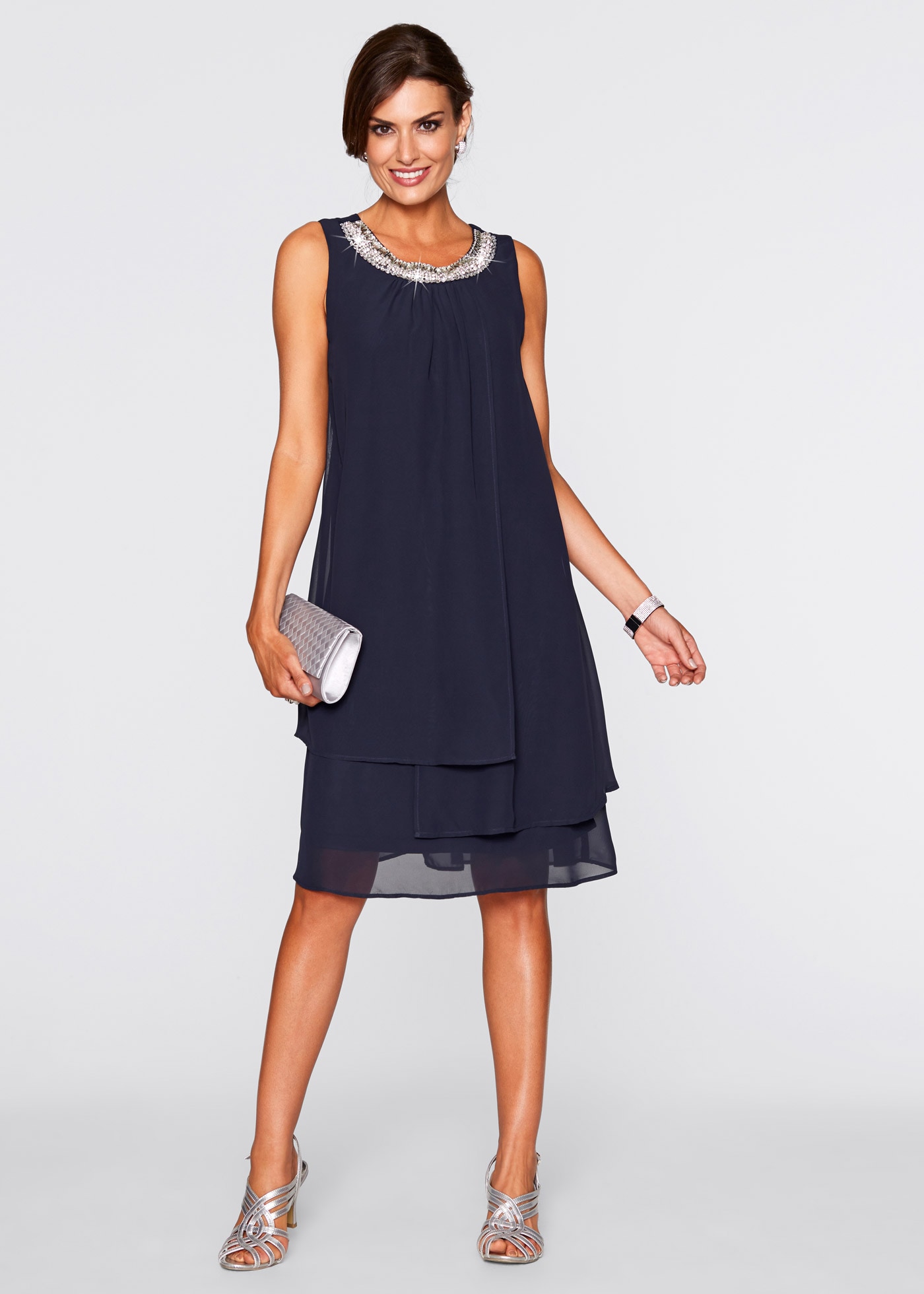 bonprix Chiffonkleid festliches Kleid, mit Strassstein-Applikation, aus Chiffon