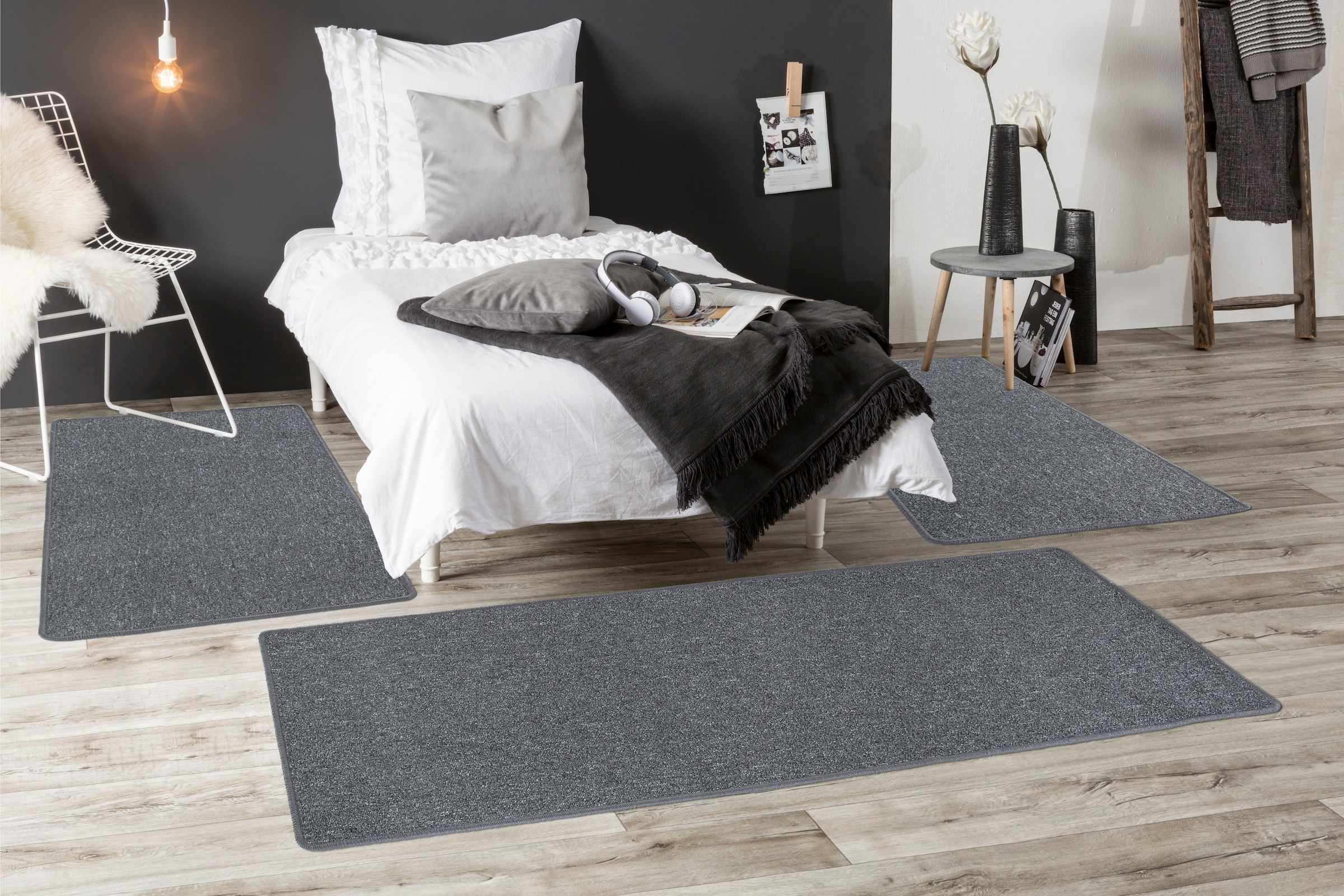 Andiamo Bettumrandung »Luton, Made in Germany«, (3 tlg.), Bettvorleger, Läufer-Set für das Schlafzimmer, melierte Optik