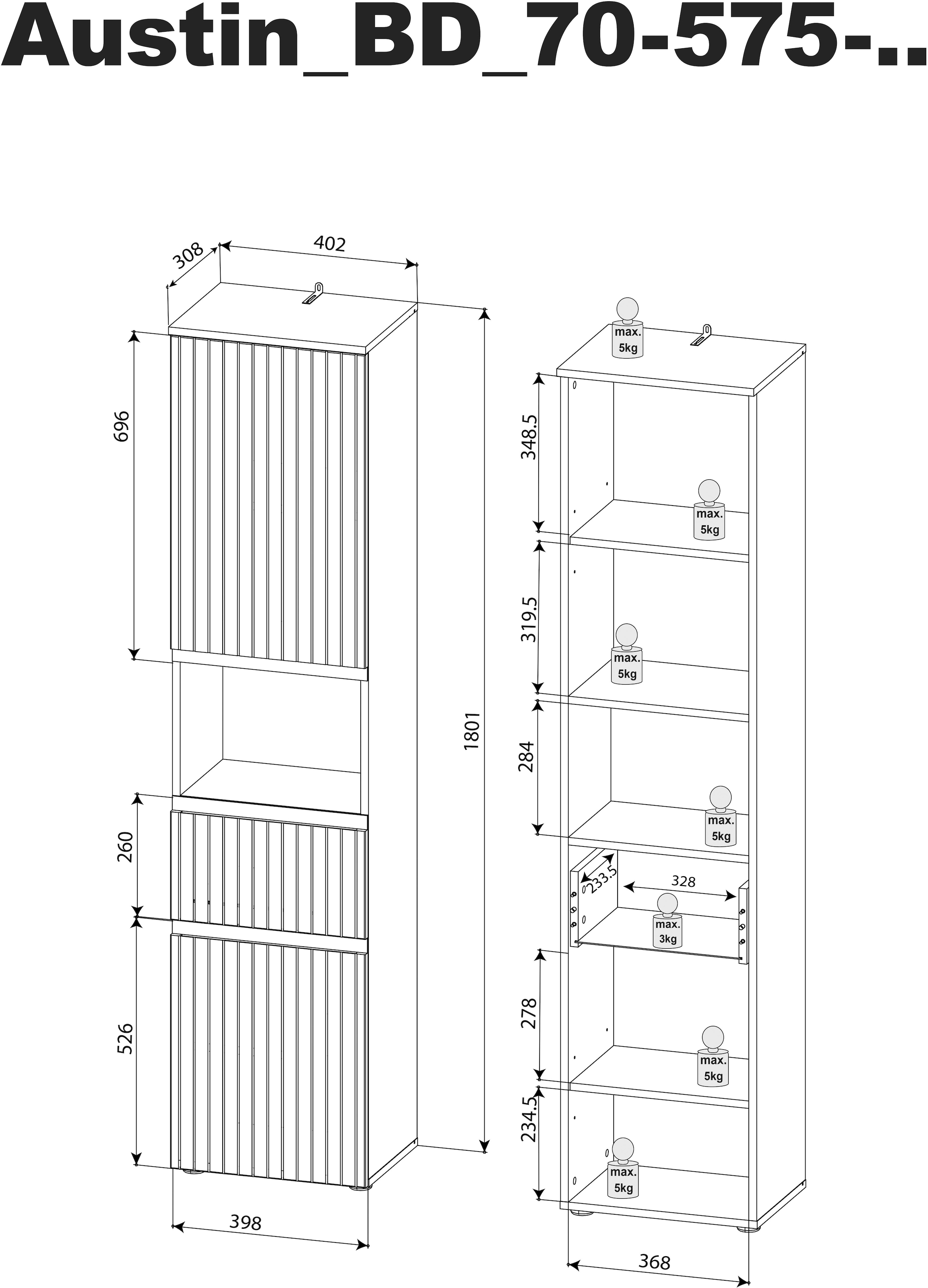 BASIC by Balculina Hochschrank »Austin« 1 Stk. tlg. Breite 40 cm, Türanschlag L/R wechselbar, Soft-Close-Funktion