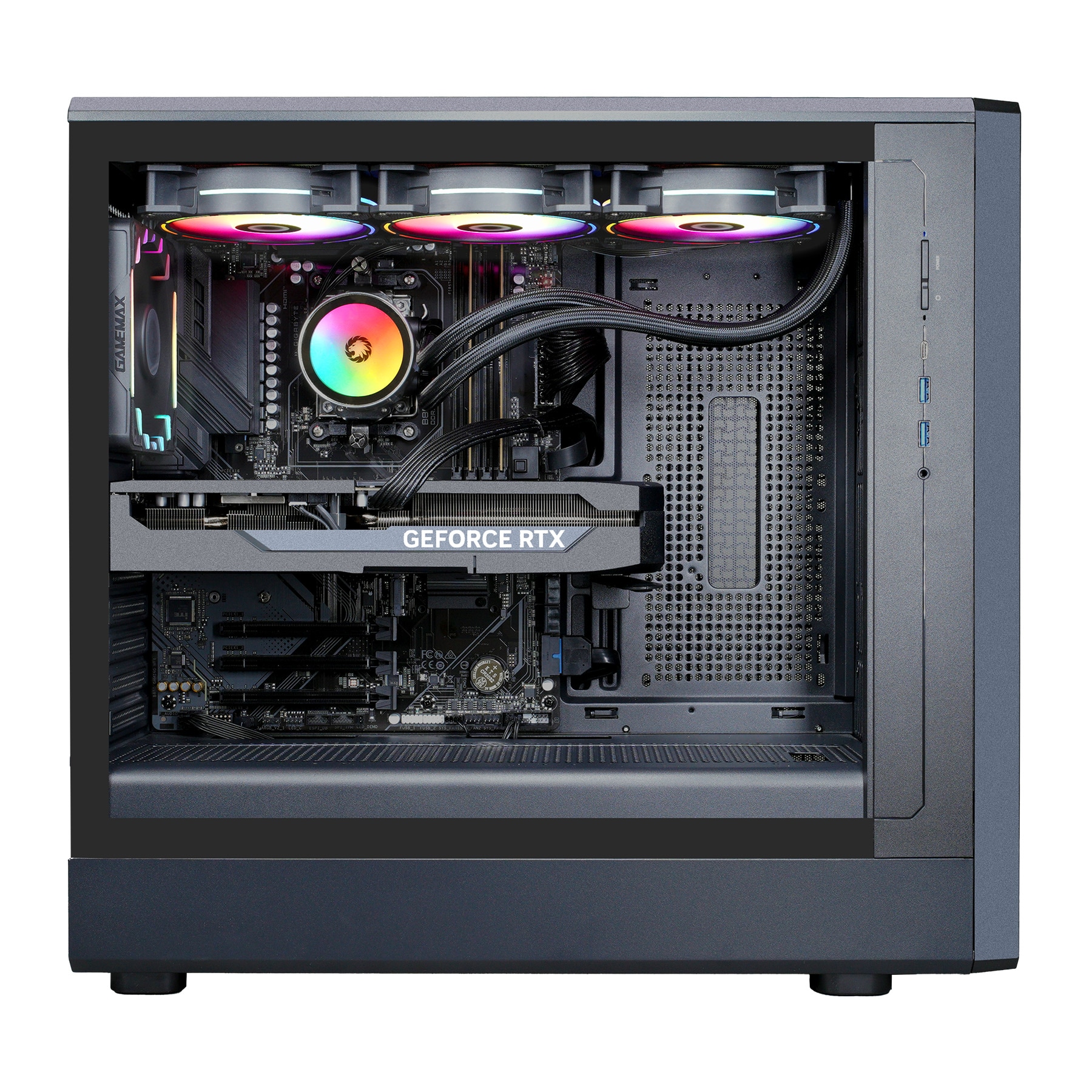 GAMEMAX Gaming-PC »CLAW BK 8095 AMD Ryzen 7 9700X 32GB DDR5 1TB SSD RTX 5060Ti« DDR5 RAM, Windows 11, Wasserkühlung