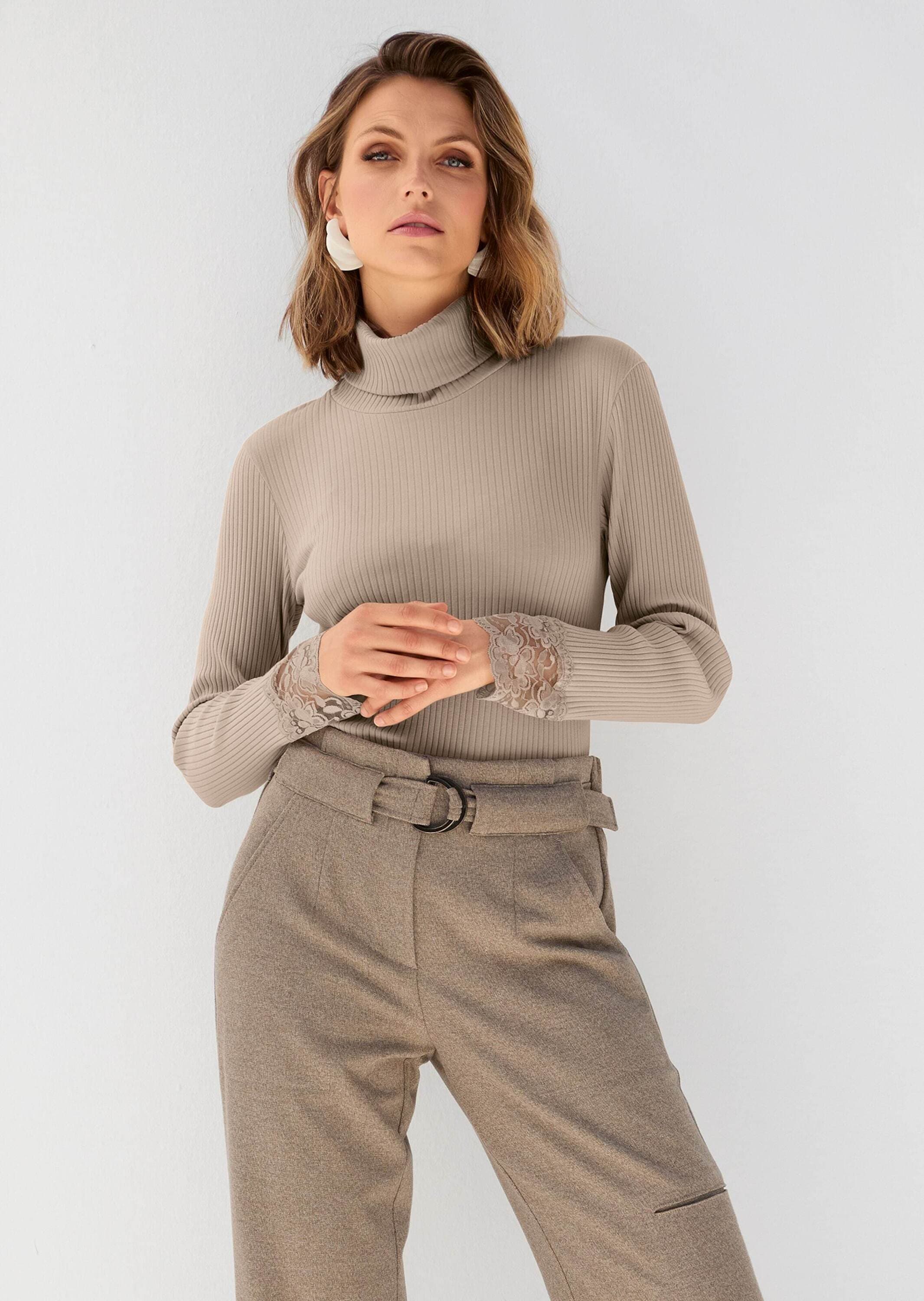 MADELEINE Langarmshirt »Rollkragenshirt Elegantes Basicshirt mit Spitze, Rollkragen«