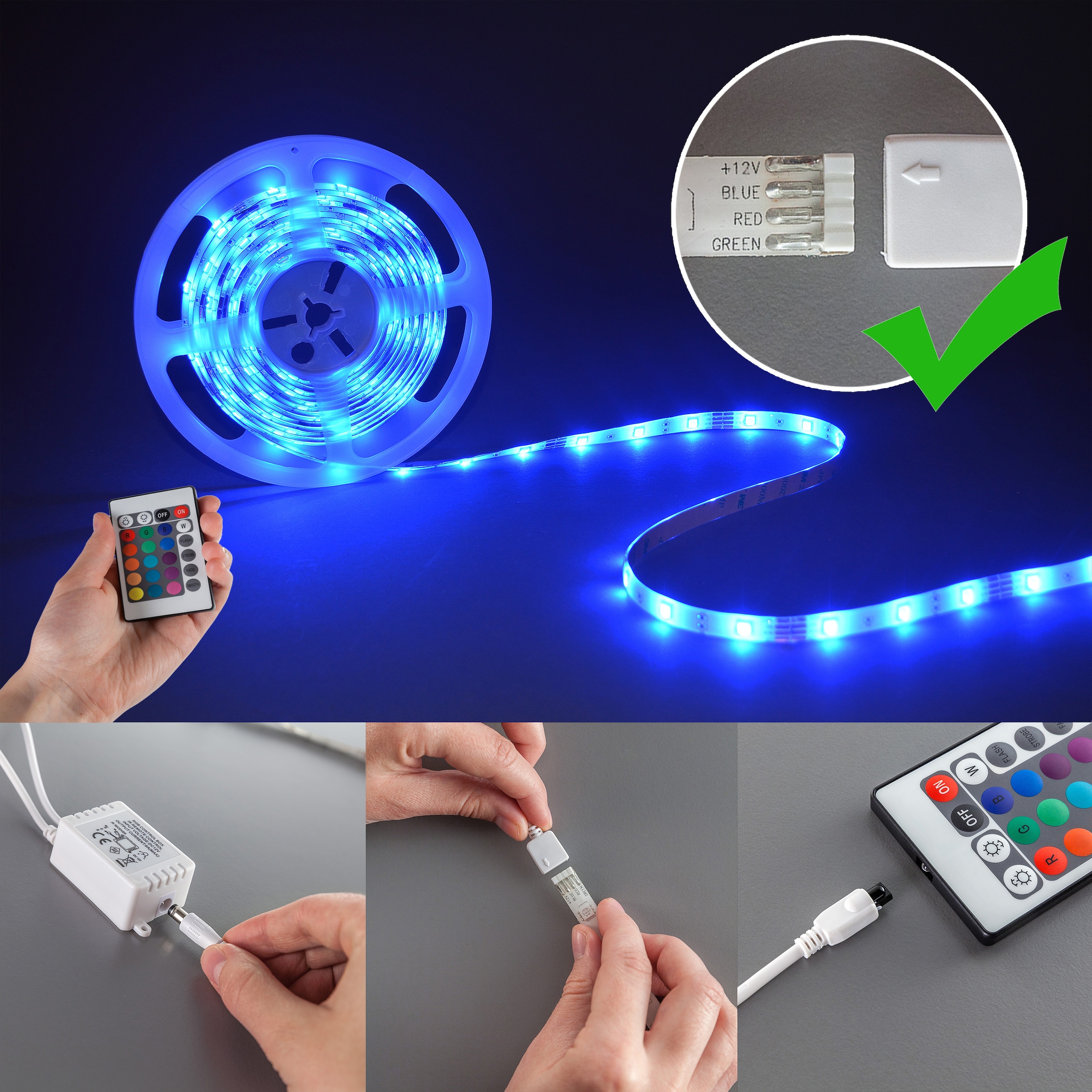 dimmbar B.K.Licht LED-Streifen, auf kaufen 5m inkl. LED Farbwechsel IP44 Rechnung Band/Stripe Fernbedienung