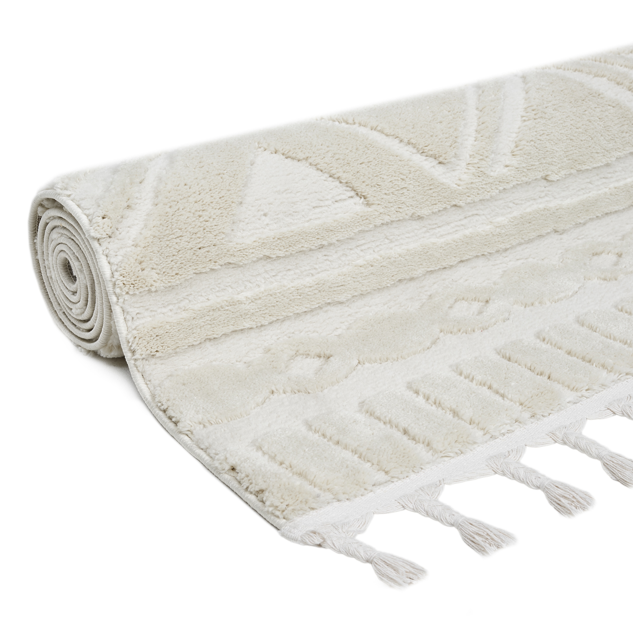 my home Teppich »Bonvo« rechteckig 19 mm Höhe mit Fransen, Hoch-Tief-Struktur, Wohnzimmer, Schlafzimmer, Boho-Style