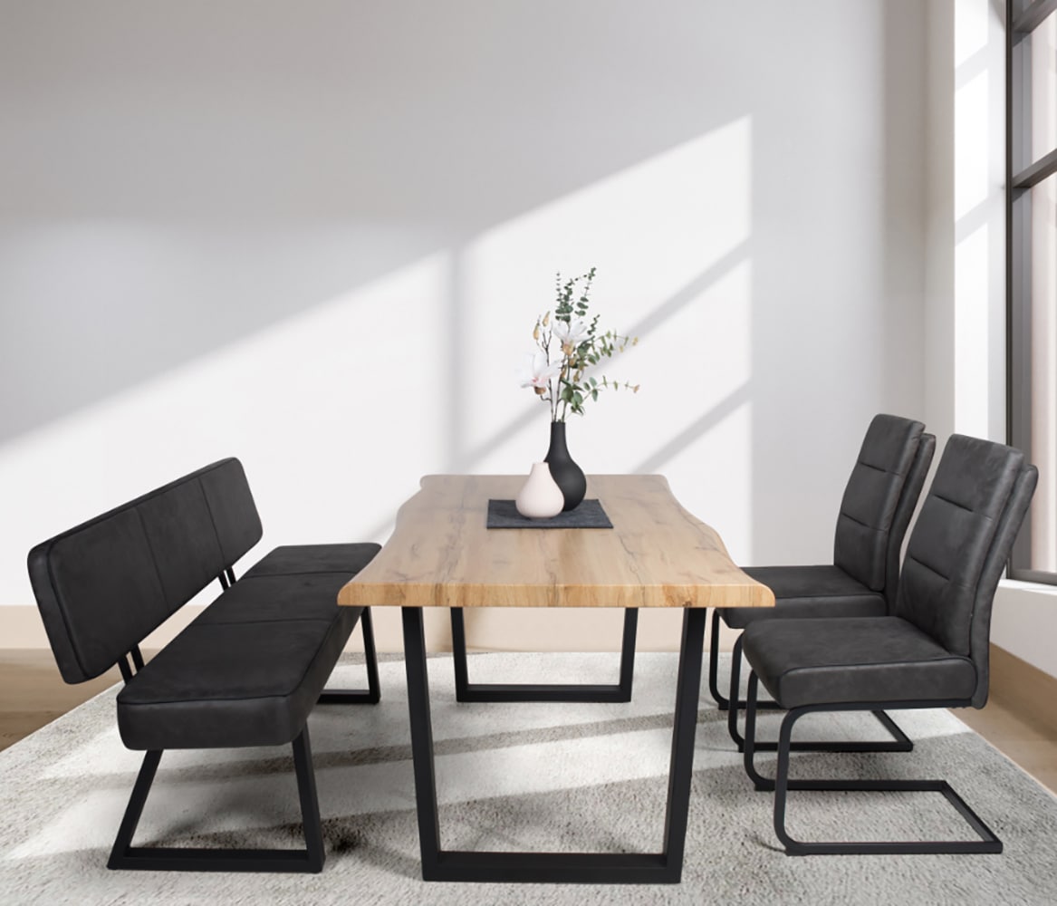 Duo Collection, Essgruppe »Esszimmergruppe Thea & Tara & Marga Bank« Set, 4-tlg., 4 Stk. tlg. Baumkantentisch, Stühle mit Taschenfederkern, robuste 