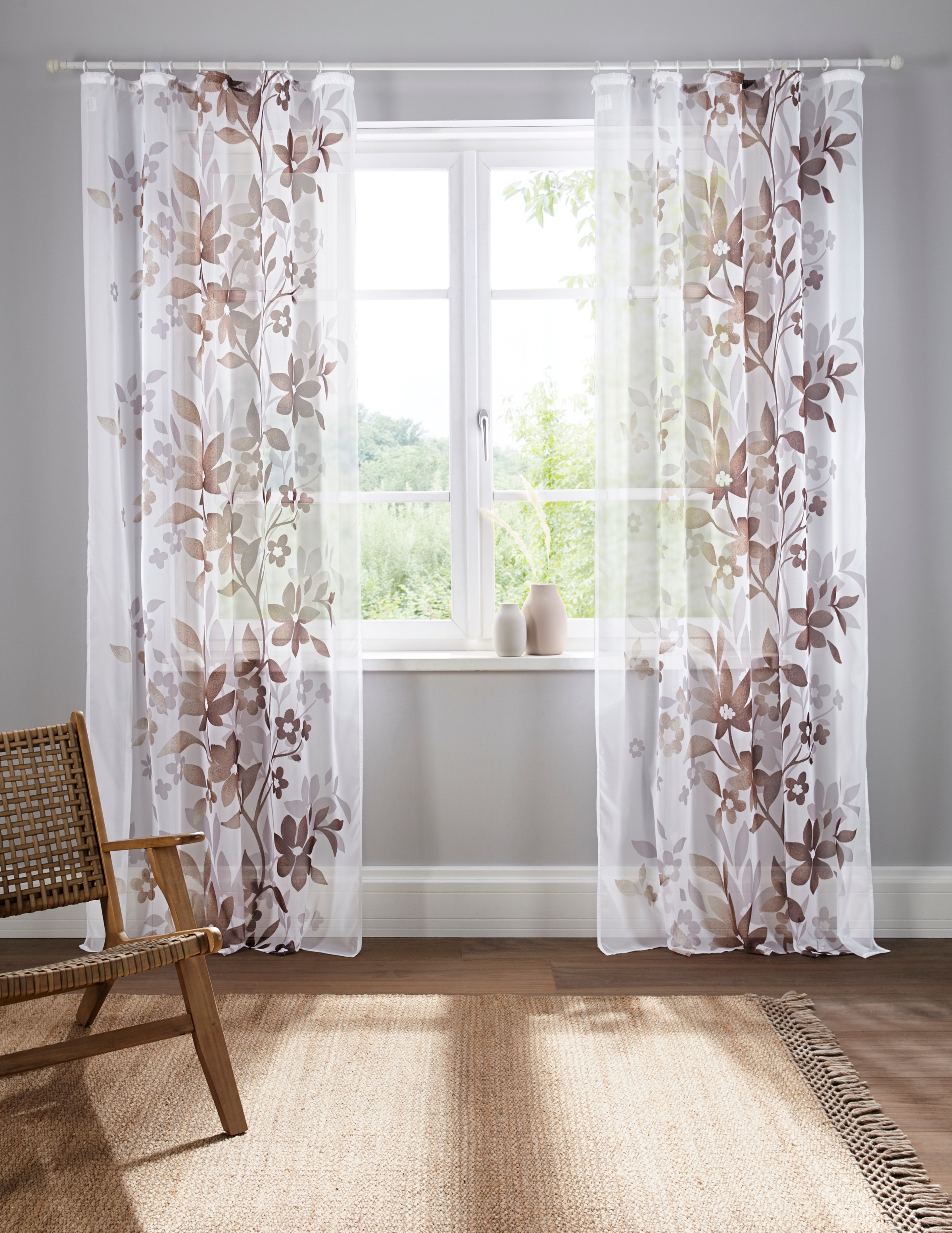 OTTO home Gardine "Ina" Kräuselband 2 Stk. tlg. transparent, 2-er Set, einseitig bedruckt, Voile
