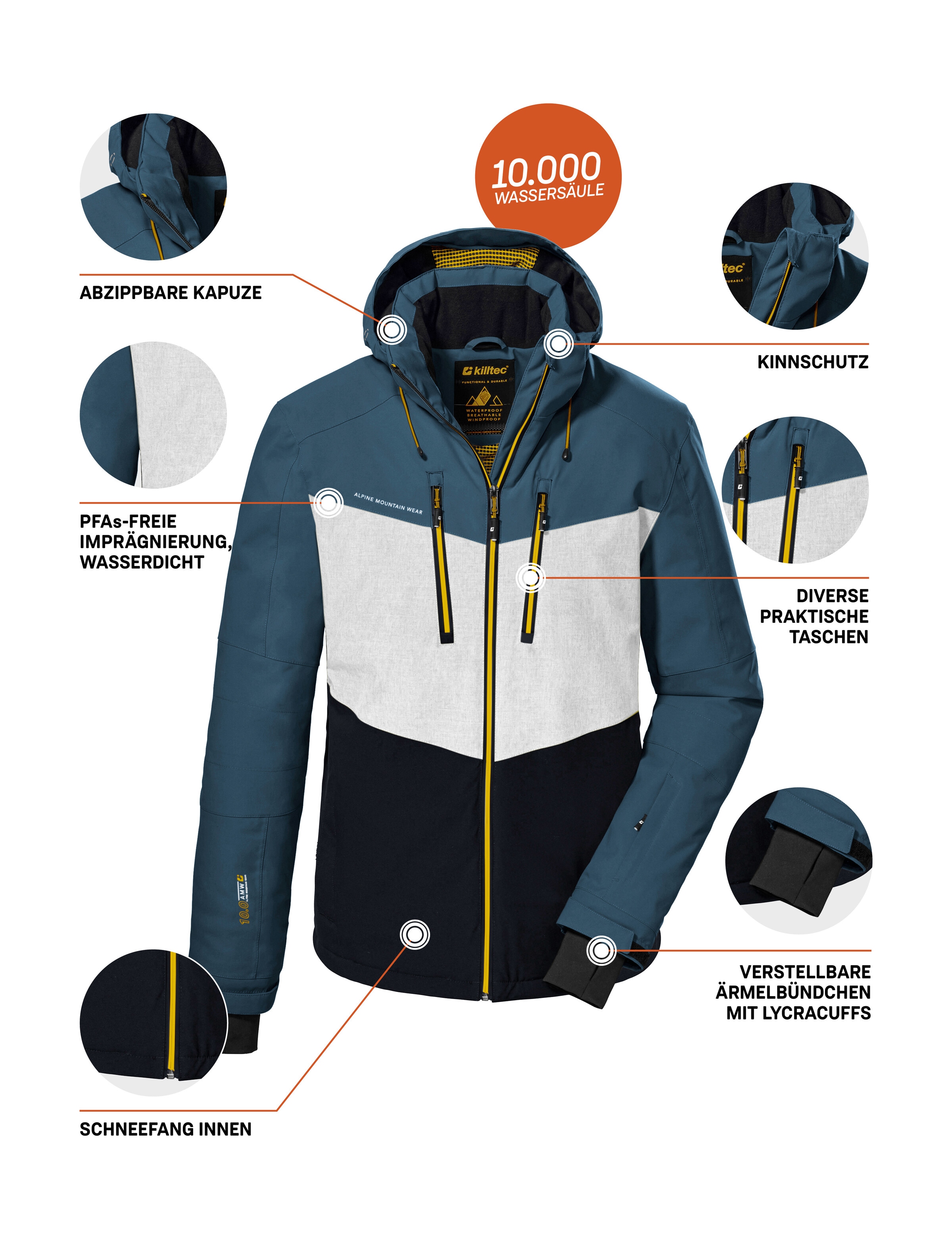 Killtec Skijacke »KSW 45 MN SKI JCKT«, Trendige, wasserdichte Skijacke mit abnehmbarer Kapuze und Schneefang