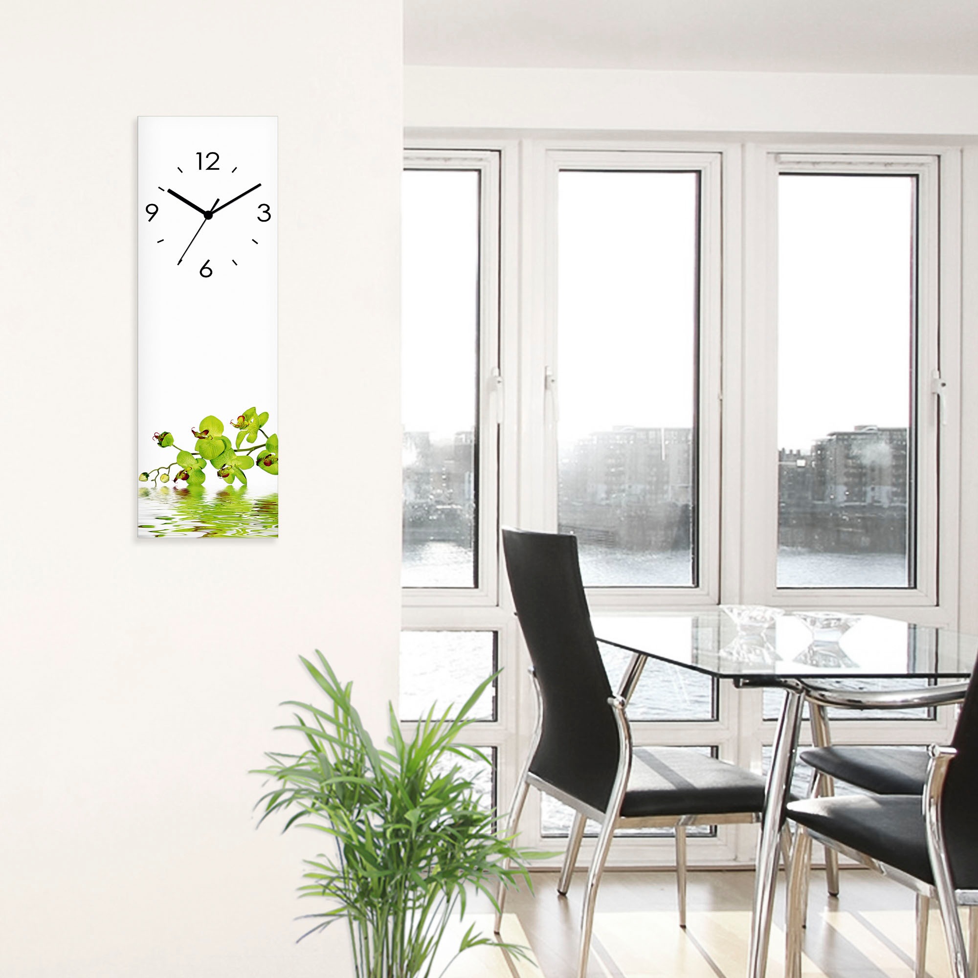 Artland Wanduhr »Schöne Orchidee mit grünem Hintergrund«, wahlweise mit Quarz- oder Funkuhrwerk, lautlos ohne Tickgeräusche