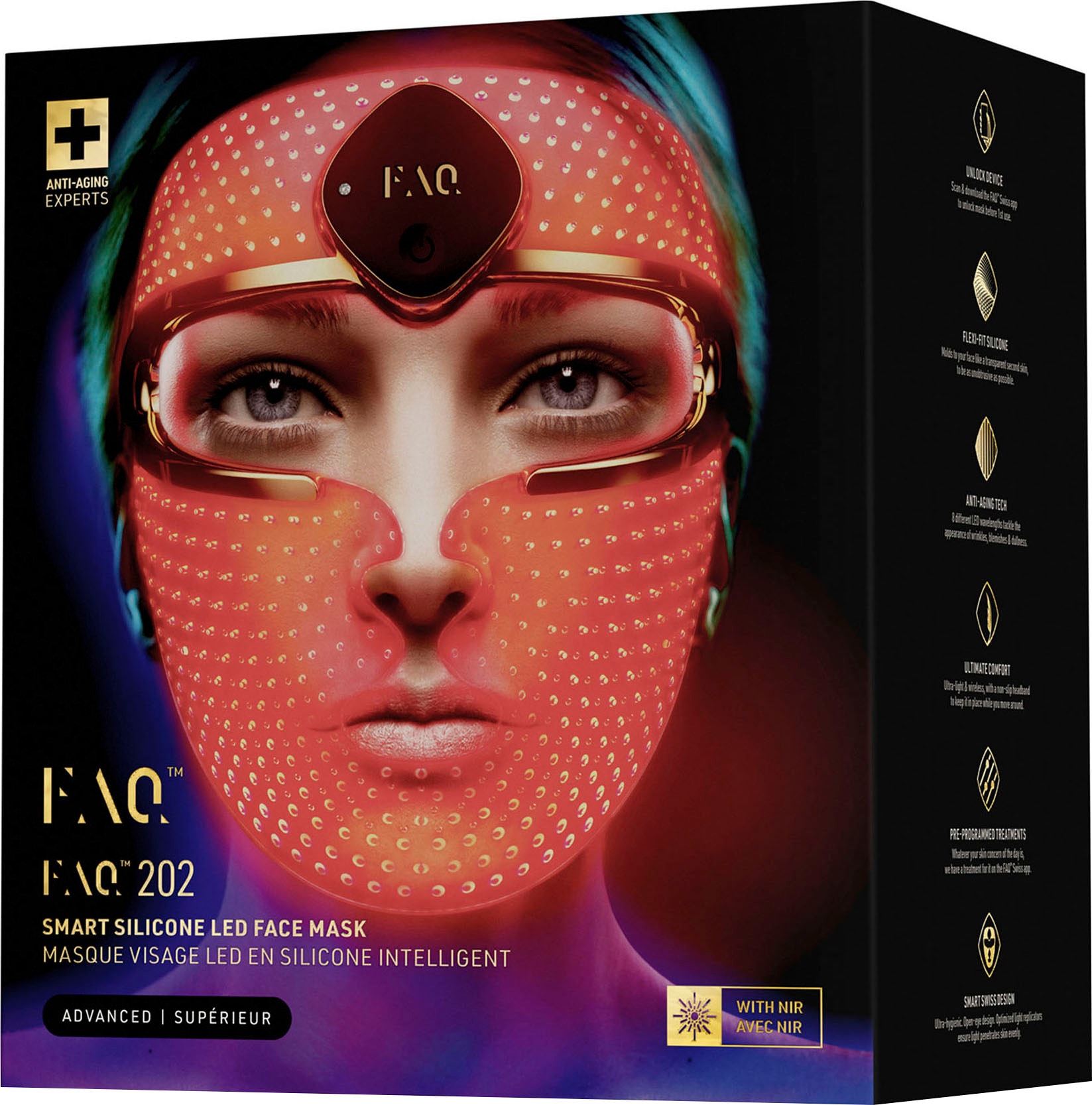 FAQ™ Mikrodermabrasionsgerät »FAQ™ 202 Smart Silicone LED mit mit XXL 8 Farben Mask«, LED Gesichtsmaske Jahren Face Garantie 3
