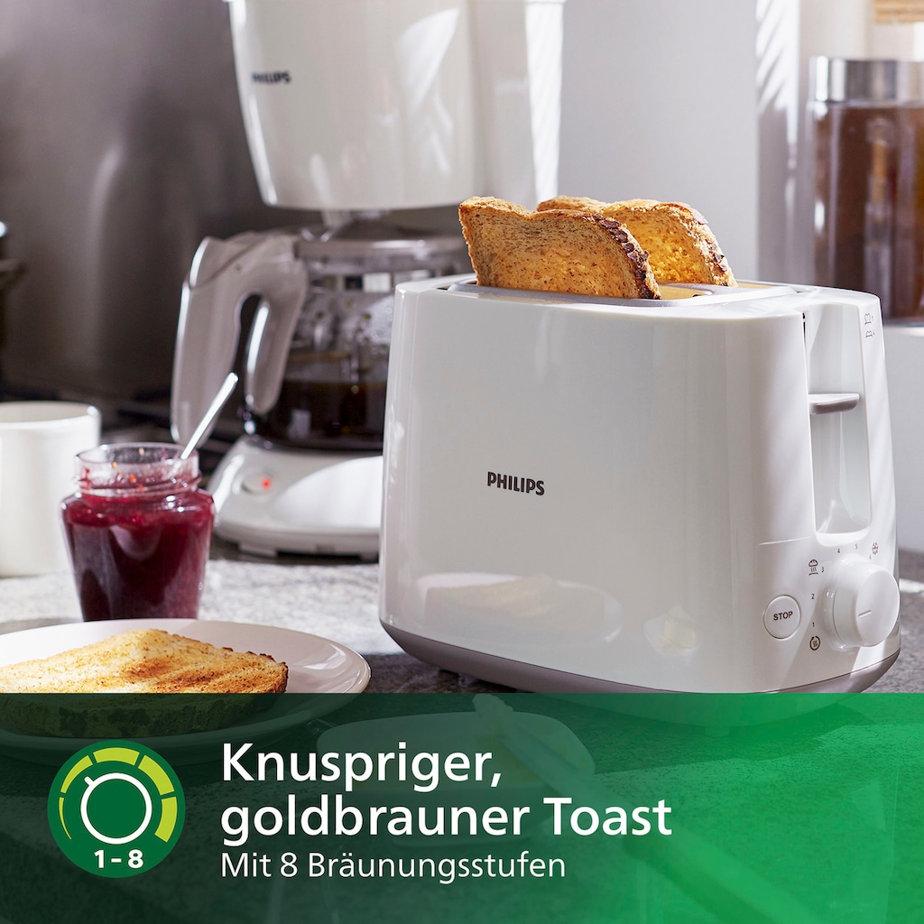 Philips Toaster »HD2581/00«, 2 kurze Schlitze, 830 W, integrierter Brötchenaufsatz, weiss