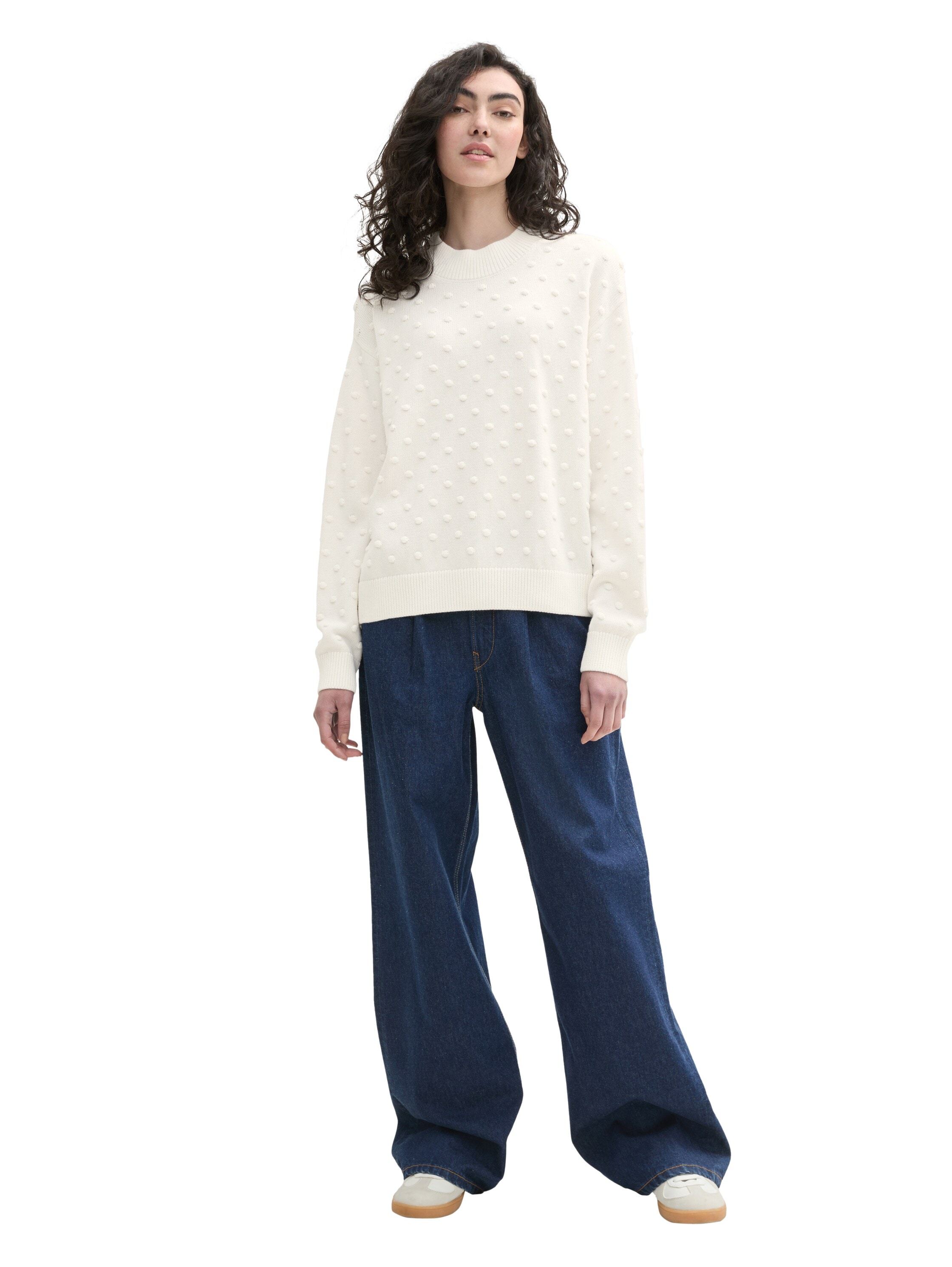 TOM TAILOR Denim Rundhalspullover, mit Bommel-Allover-Details