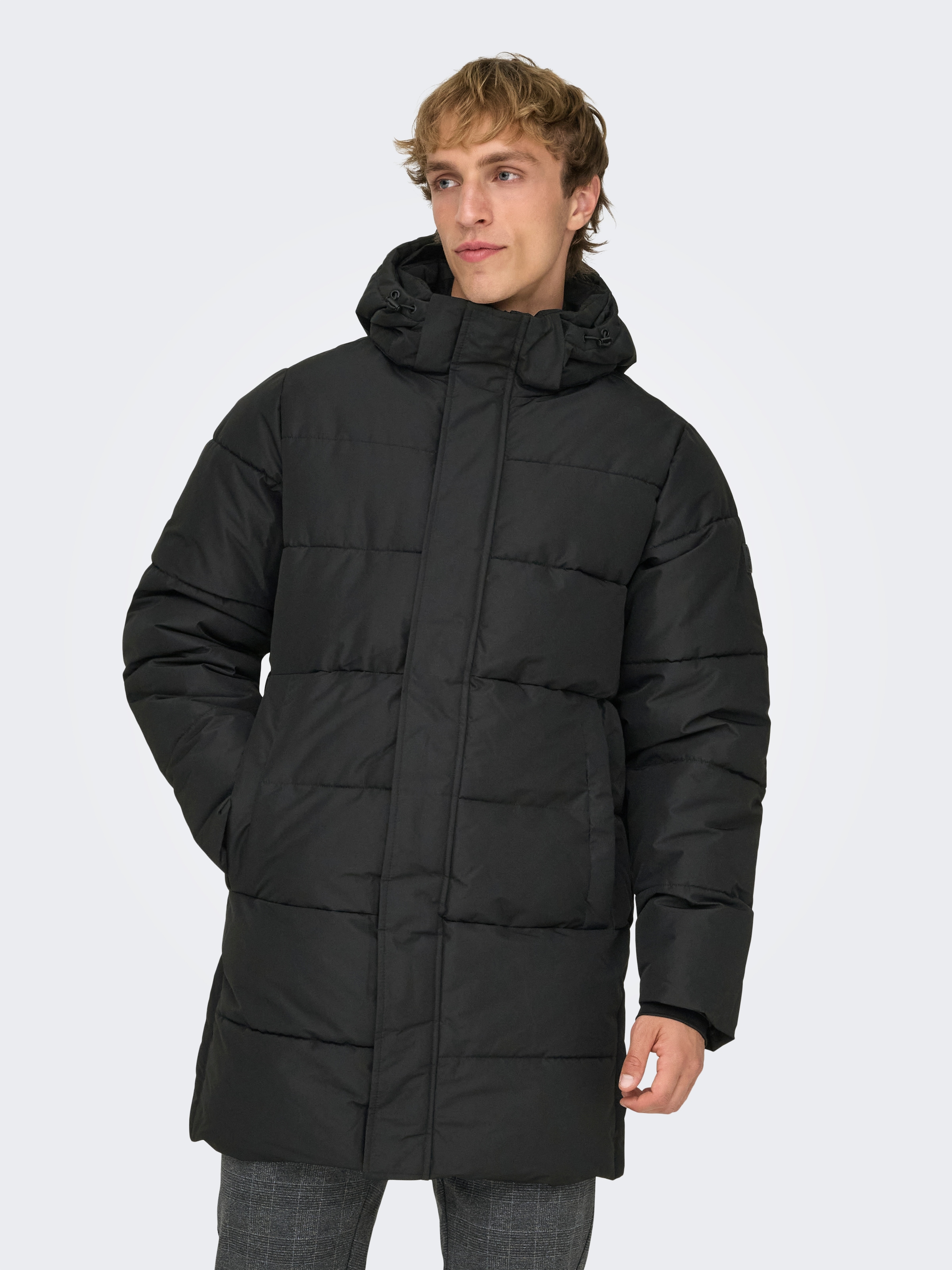 ONLY & SONS Steppjacke »ONSCARL LIFE LONG QUILTED COAT NOOS OTW« mit Kapuze