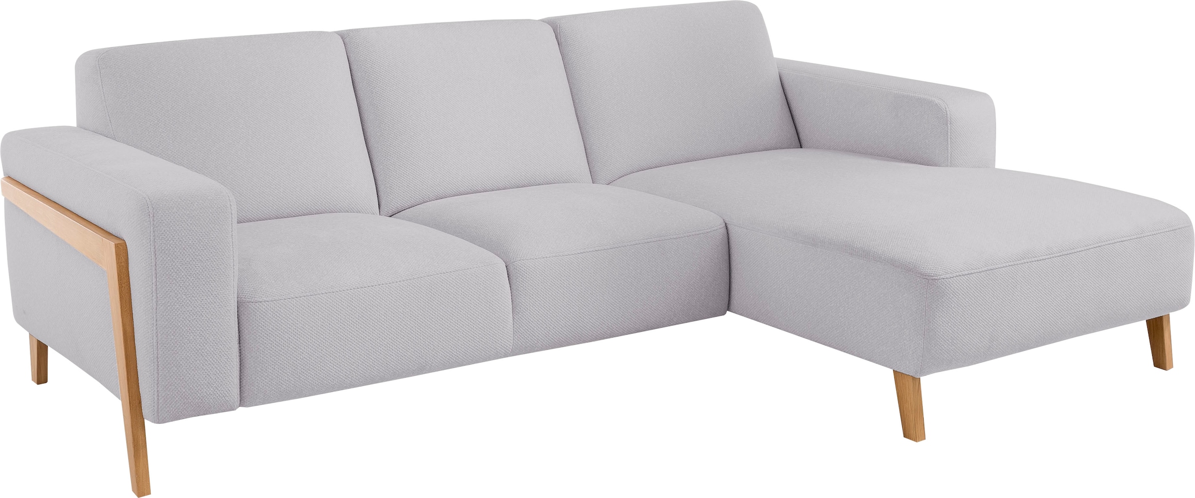 exxpo - sofa fashion Ecksofa »Starr Scandic Design, tolle Verarbeitung, bequem, Sichtholz am Armteil«, L-Form, wahlw. elektrische Sitztiefenverstellung, Massivholzfüße