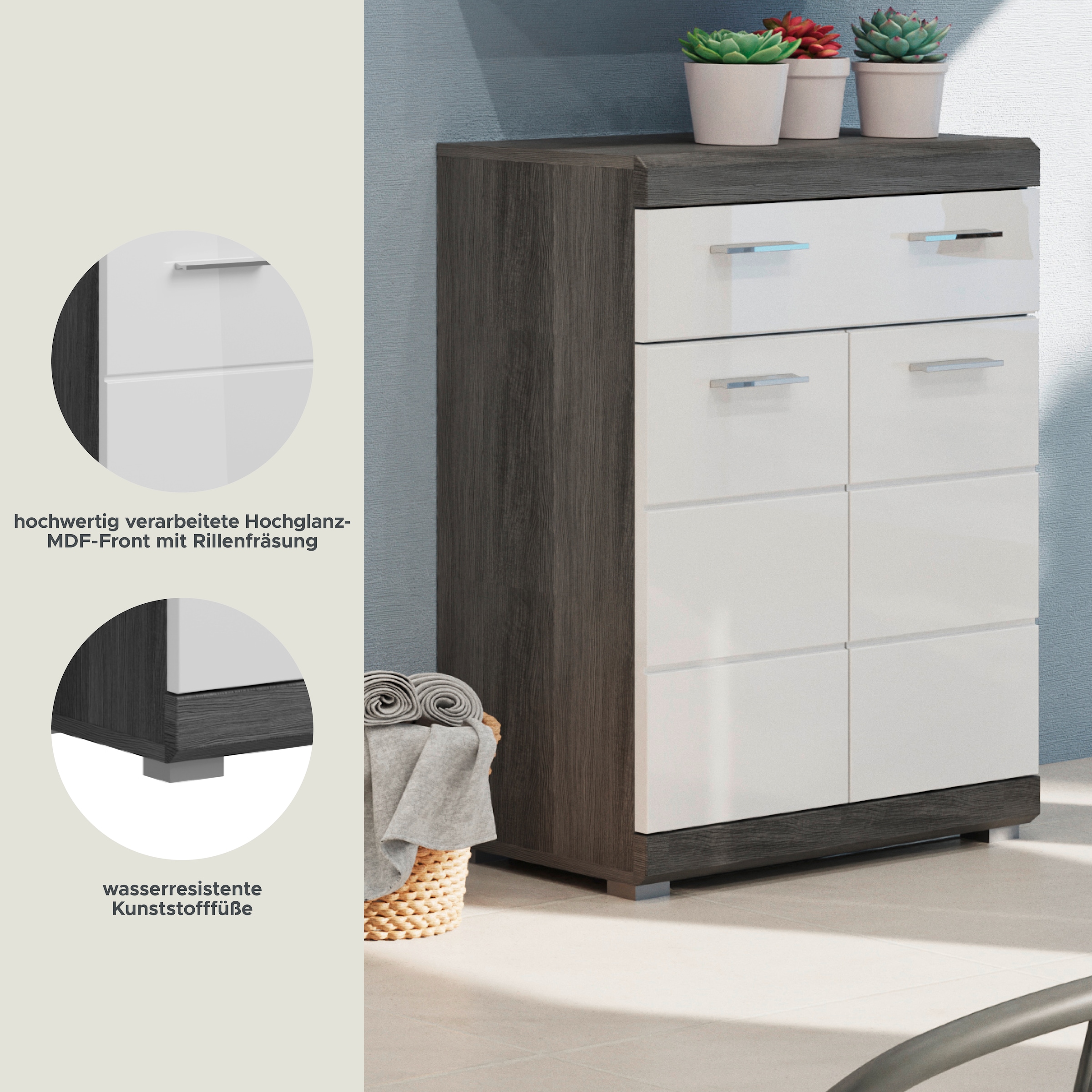 INOSIGN Unterschrank »SIENA, Breite 74cm, 2 Tür, 1 Schubkasten, 2 Fächer, MDF-Front« TOPSELLER!,  in verschiedenen Farben erhältlich, Badmöbel, Badschrank, Kommode, Bad