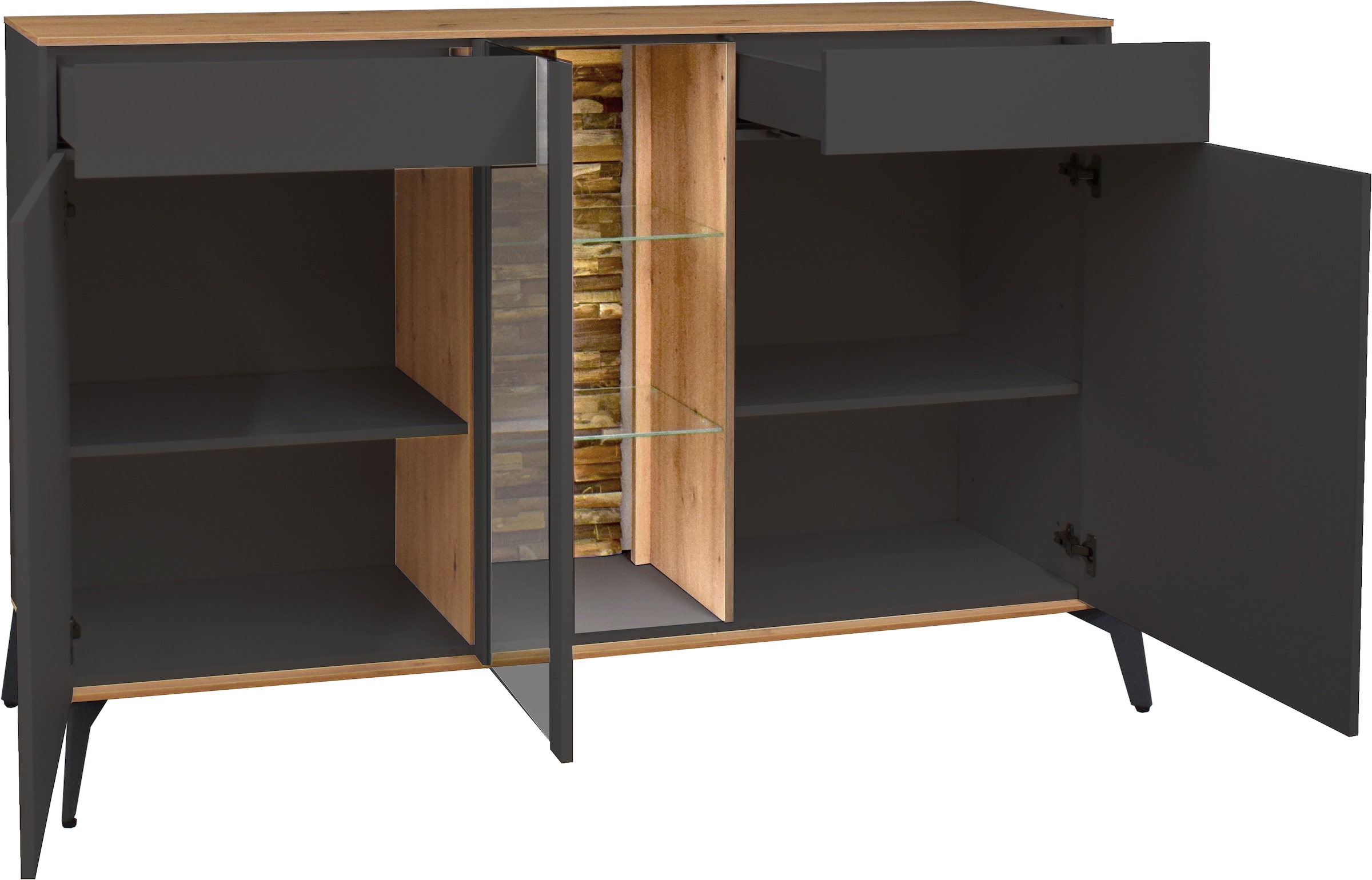 Mäusbacher Kommode Faro Sideboard 159 cm,  inkl. Beleuchtung, Push to open, Metallfüße