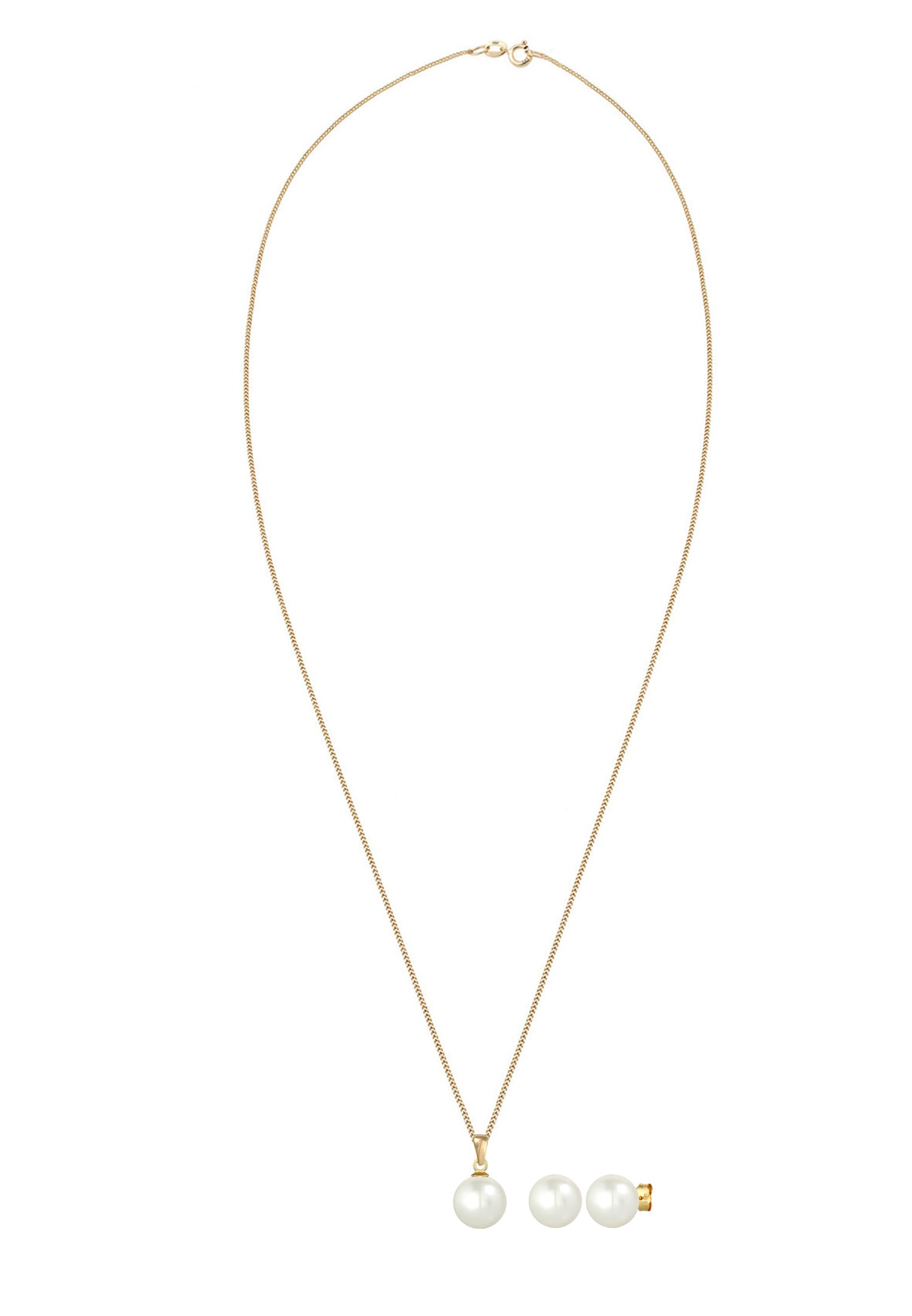 Elli Premium Ohrring und Ketten Set »Schmuckset Süßwasserzuchtperle 585 Gelbgold«