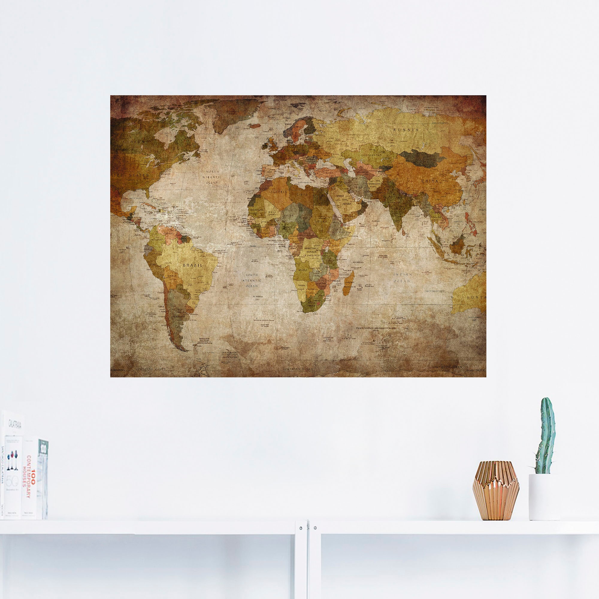 Artland Wandbild »Weltkarte«, Landkarten, (1 St.), als Alubild, Outdoorbild, Leinwandbild, Poster, Wandaufkleber