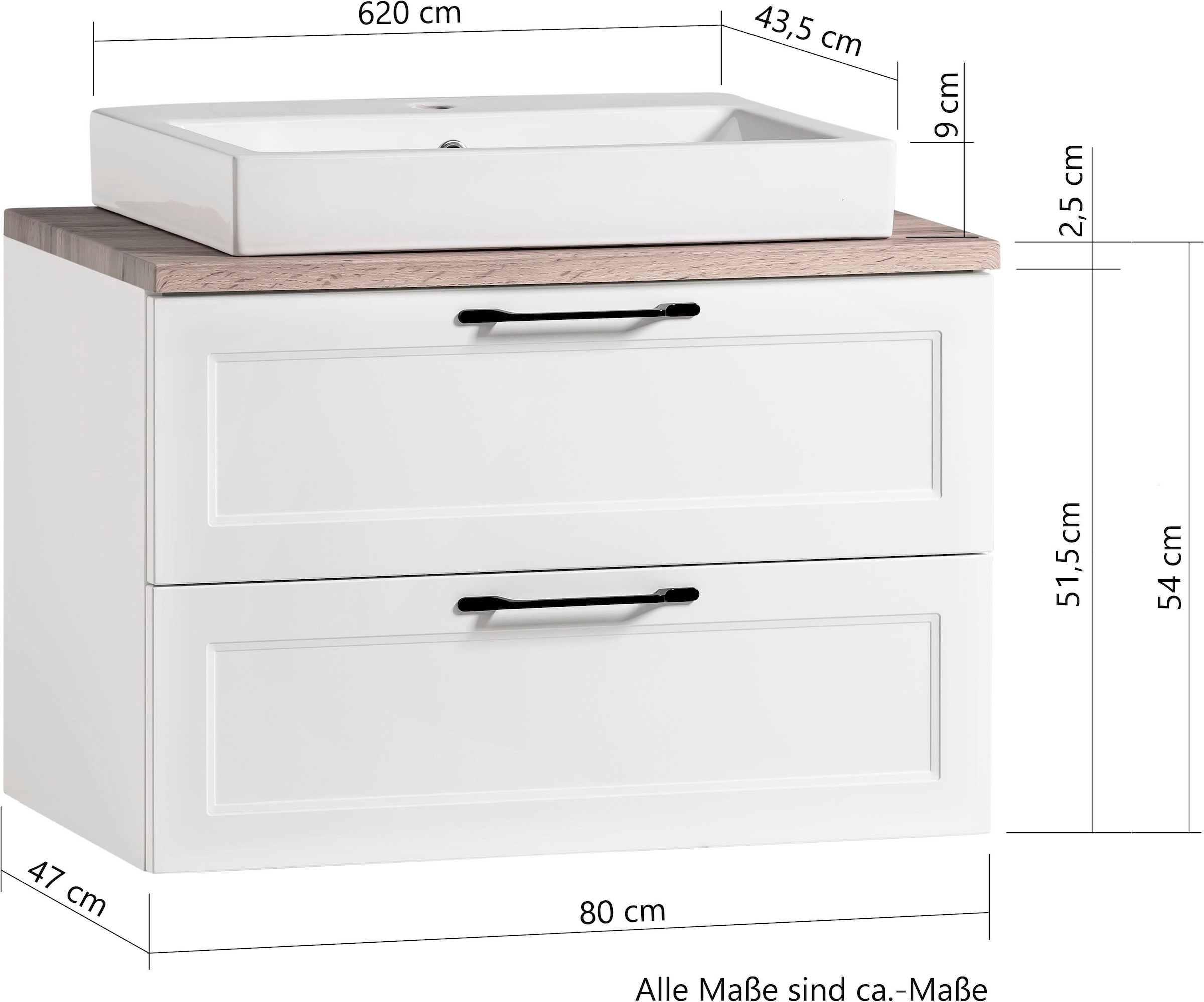 welltime Badmöbel-Set »Lana«, (Komplett-Set, 2 St.), Badezimmer-Set, 2-teilig, inkl. Waschbecken, 80 cm breit
