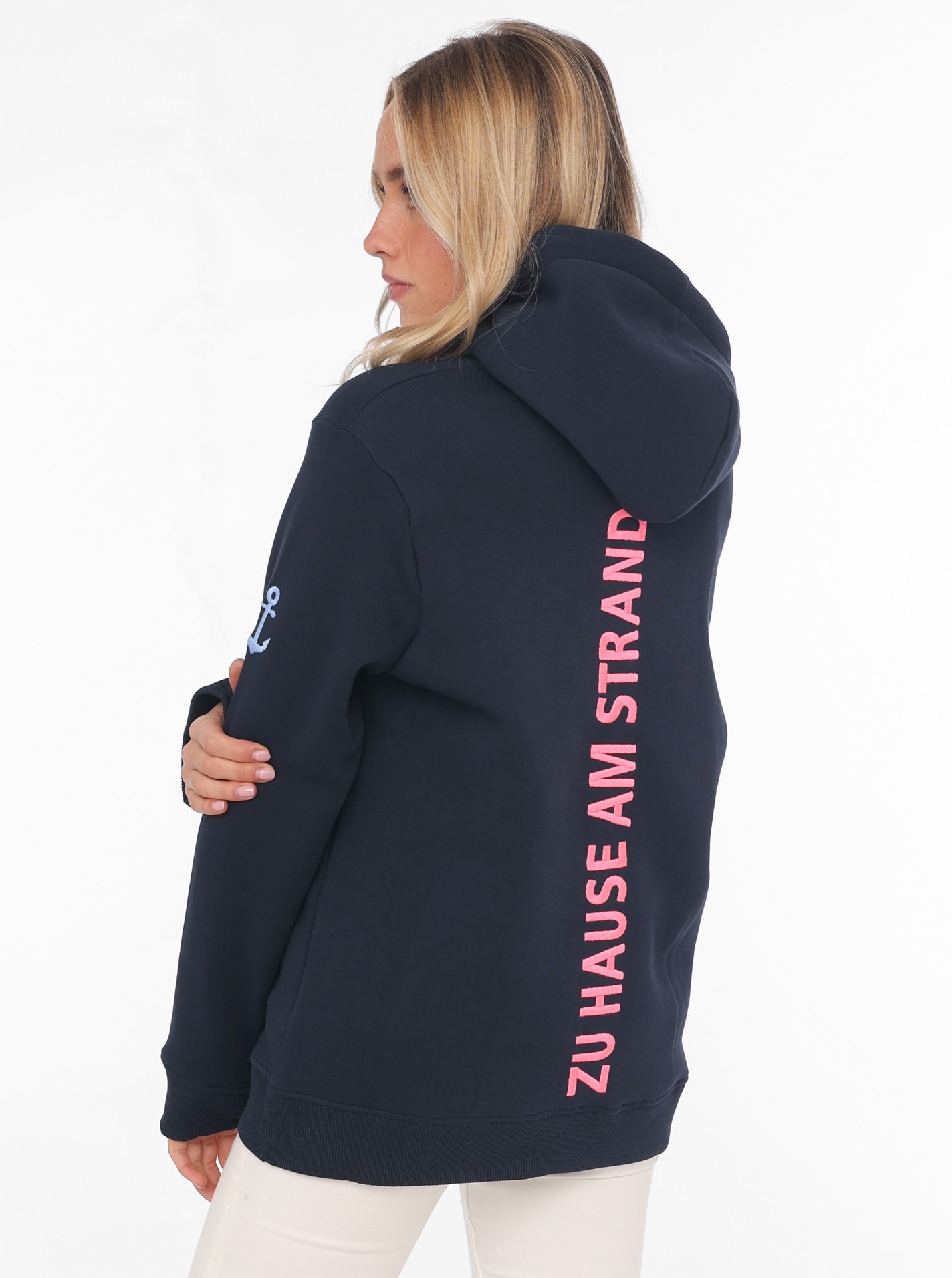 Zwillingsherz Sweatshirt, gestickter Schriftzug vorn und hinten, Kapuze, Langarm, Kängurutasche