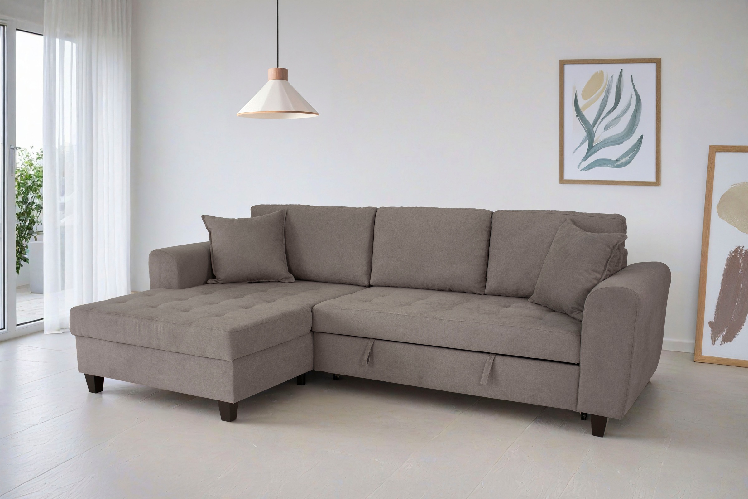 OTTO home Ecksofa "Moritz L-Form, B: 265 cm" mit Schlaffunktion, Bettkasten & Zierkissen