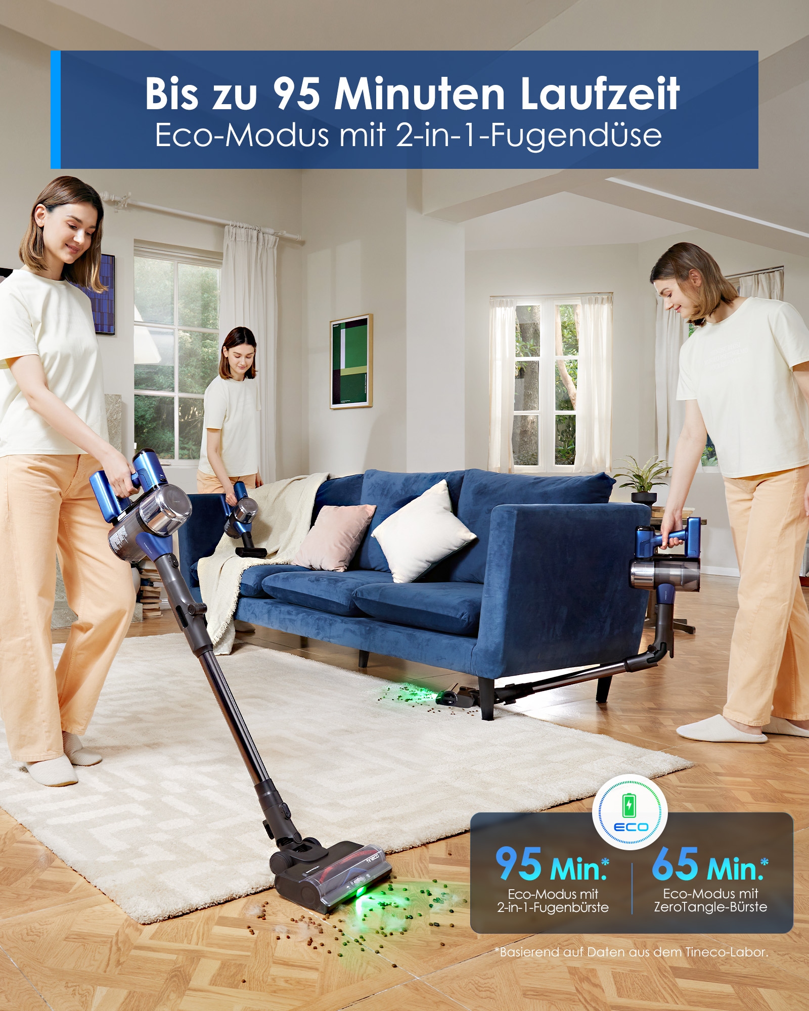 Tineco Akku-Hand-und Stielstaubsauger »Pure One S50 Pro«, Freistehende Ladestation, Anpassung der Saugleistung, 95Min Power-Akku