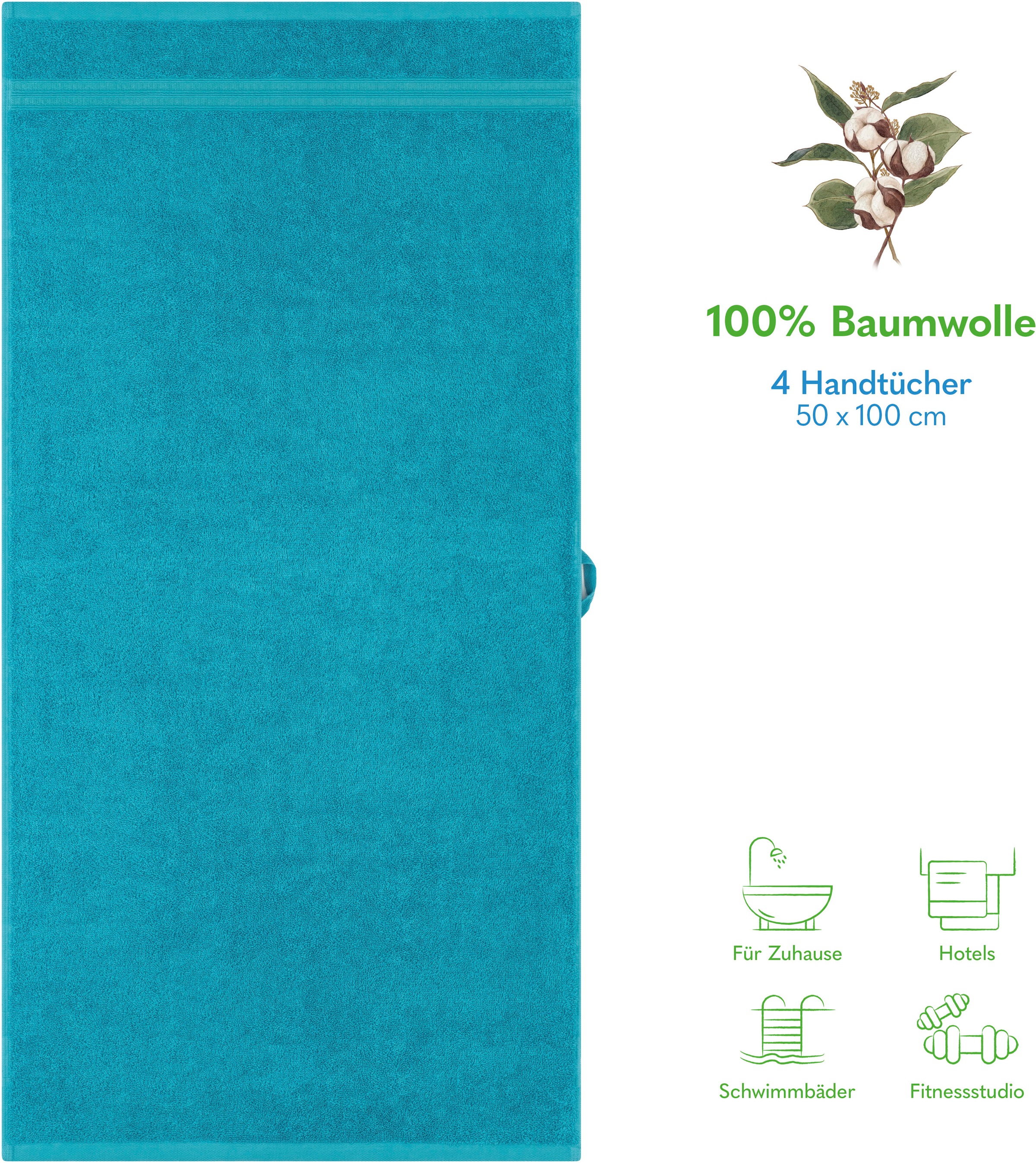 HAMMETEX Handtuch Set »4er Set Handtücher 50x100 cm, 100% Baumwolle, Weich & Saugstark«, (Set, 4 St., 4), mit Bordüre, einfarbig, weich
