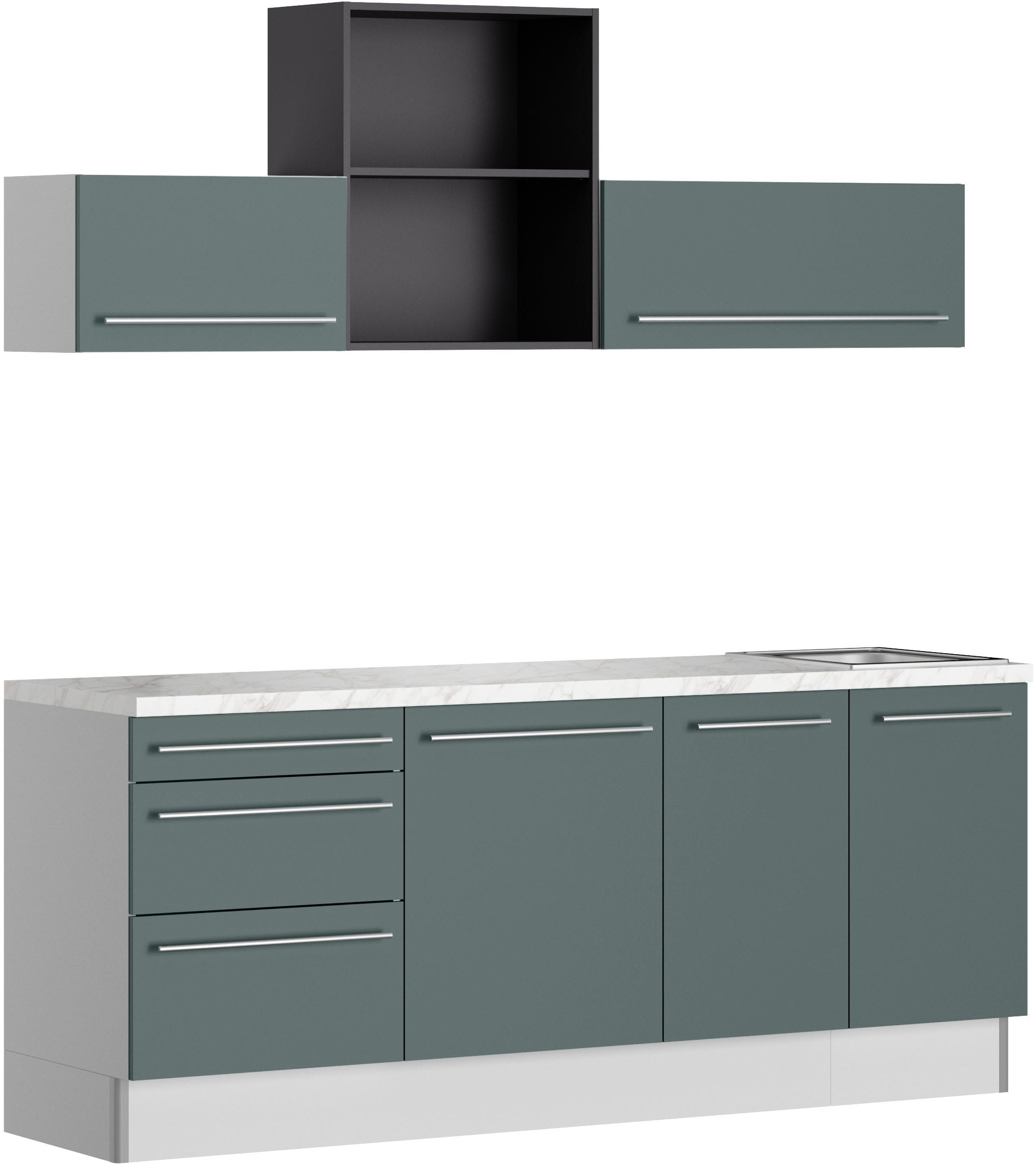 KOCHSTATION Küche »KS-Bern2« Breite 210 cm, wahlweise mit E-Geräten, mit Regal