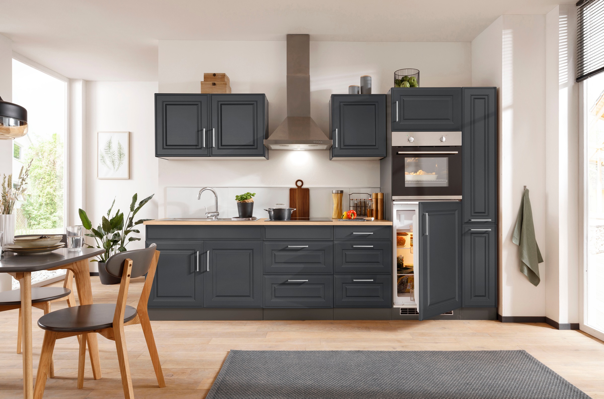KOCHSTATION Küchenzeile »KS-Stockholm«, Breite 300 cm, mit hochwertigen MDF Fronten im Landhaus-Stil
