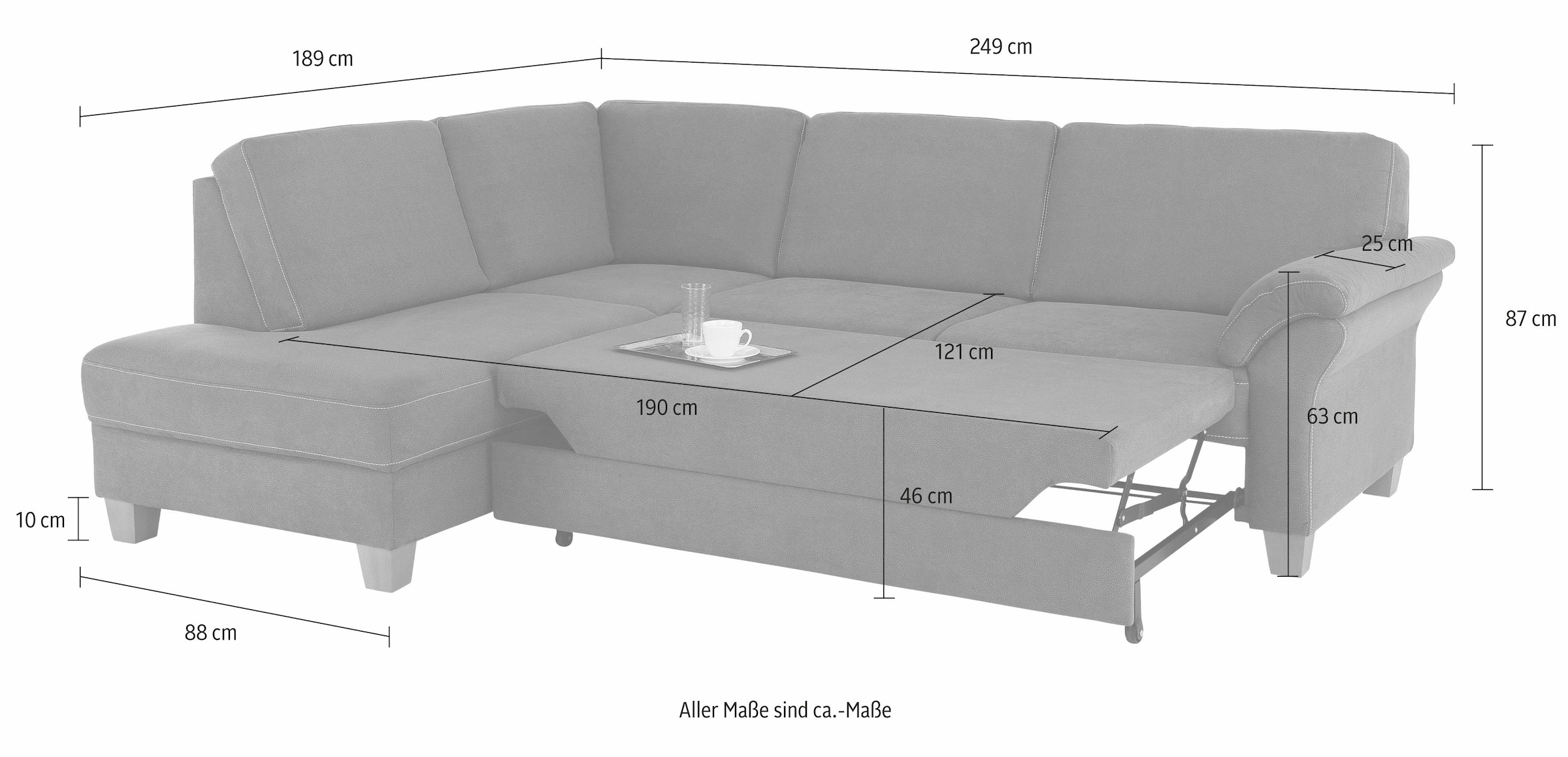 Home affaire Ecksofa »Borkum L-Form«, mit Federkern, wahlweise mit Bettfunktion