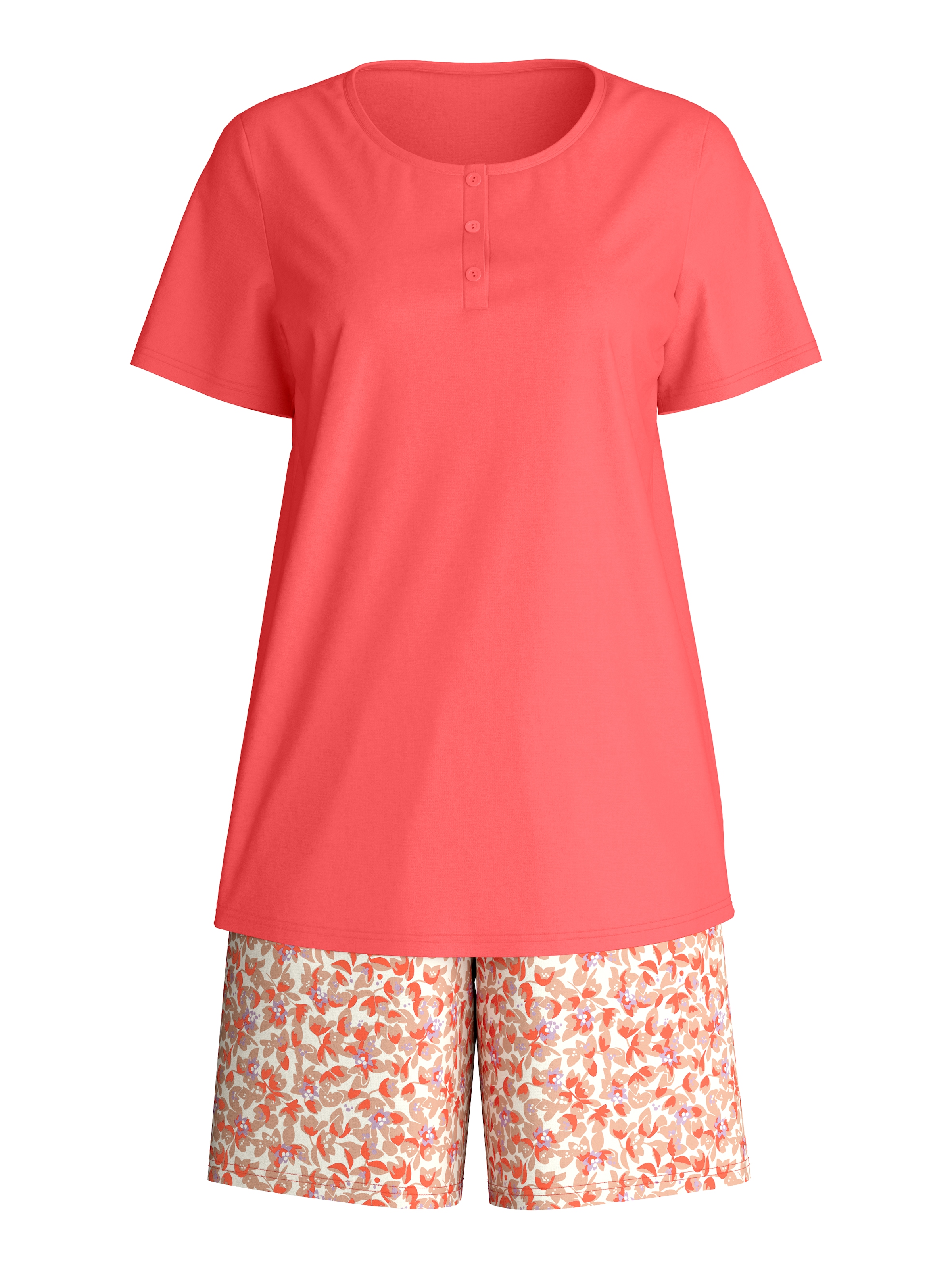 CALIDA Shorty »Flower Nights« 2 mit Rundhalsausschnitt, Kurzarm und geblümten Shorts