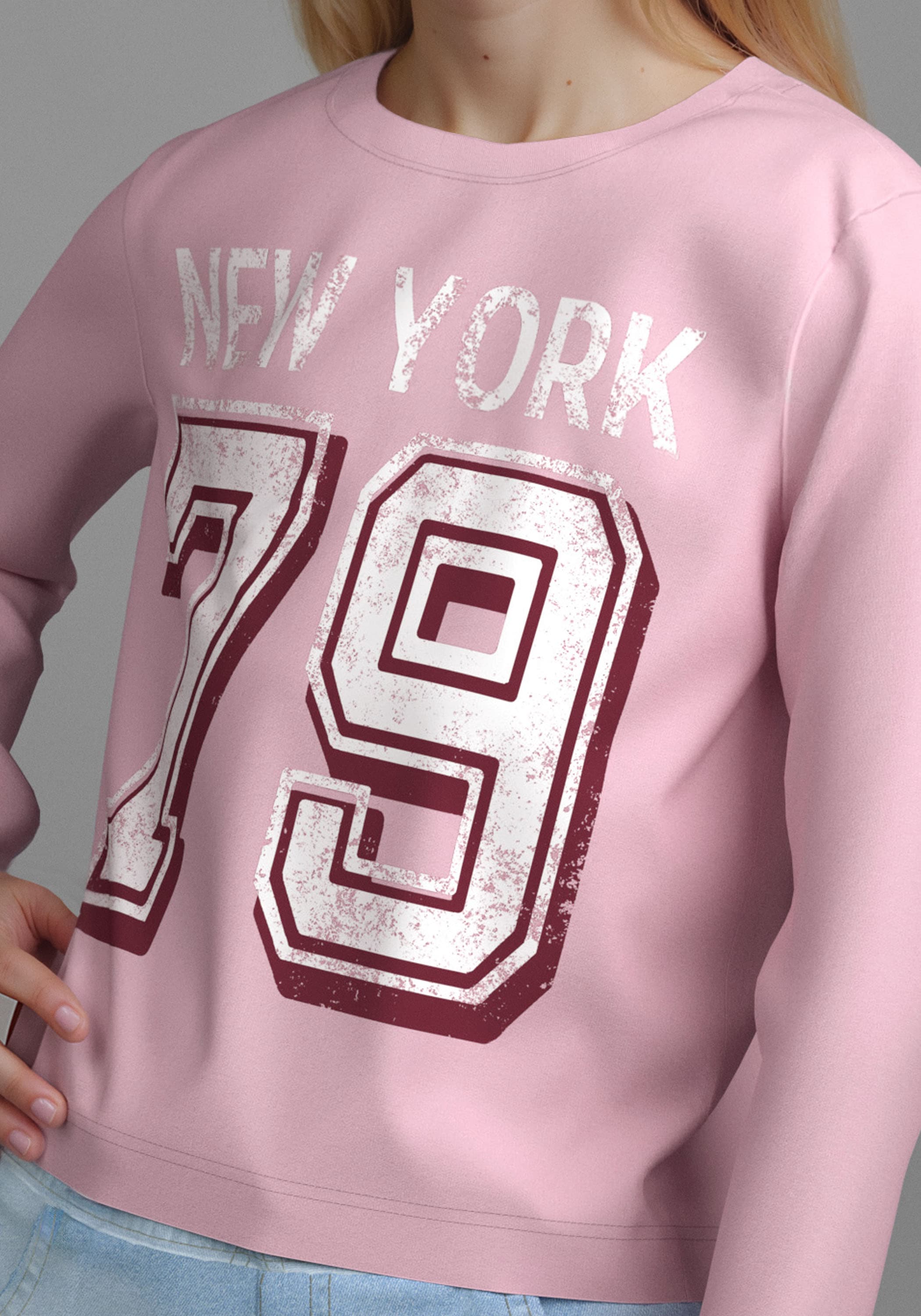 KangaROOS Langarmshirt »Cropped Shirt mit Zahlenprint« Sportiver Frontprint