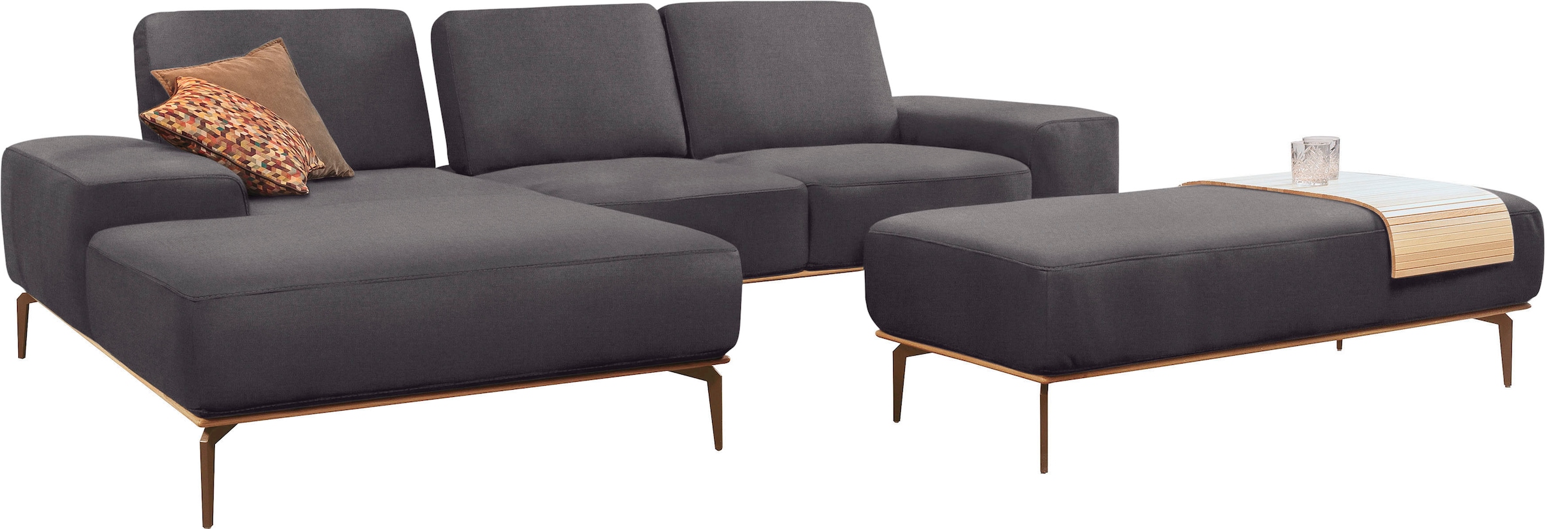 W.SCHILLIG Ecksofa »run, Designsofa mit tollem Sitzkomfort, bequem, L-Form«, mit Holzsockel, Füße in Bronze pulverbeschichtet, Breite 279 cm