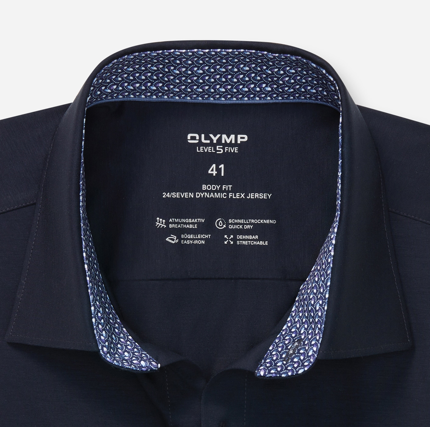 OLYMP Langarmhemd »24/Seven - Level Five«, Jerseyhemd, Businesshemd, body fit, New York Kentkragen
