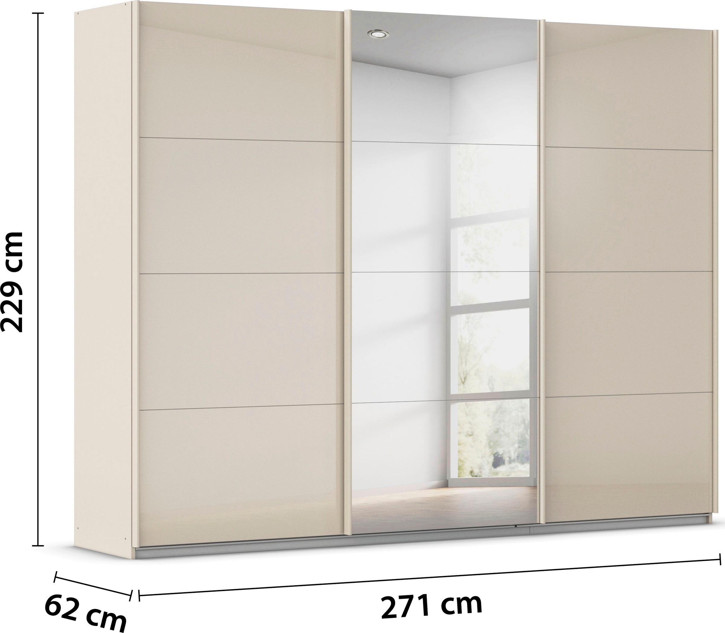 rauch Schwebetürenschrank »Kleiderschrank Kleiderschränke Schrank Garderobe AGORDO mit Glasfront«, durchdachte Innenausstattung, in 4 Breiten und 2 Höhen MADE IN GERMANY