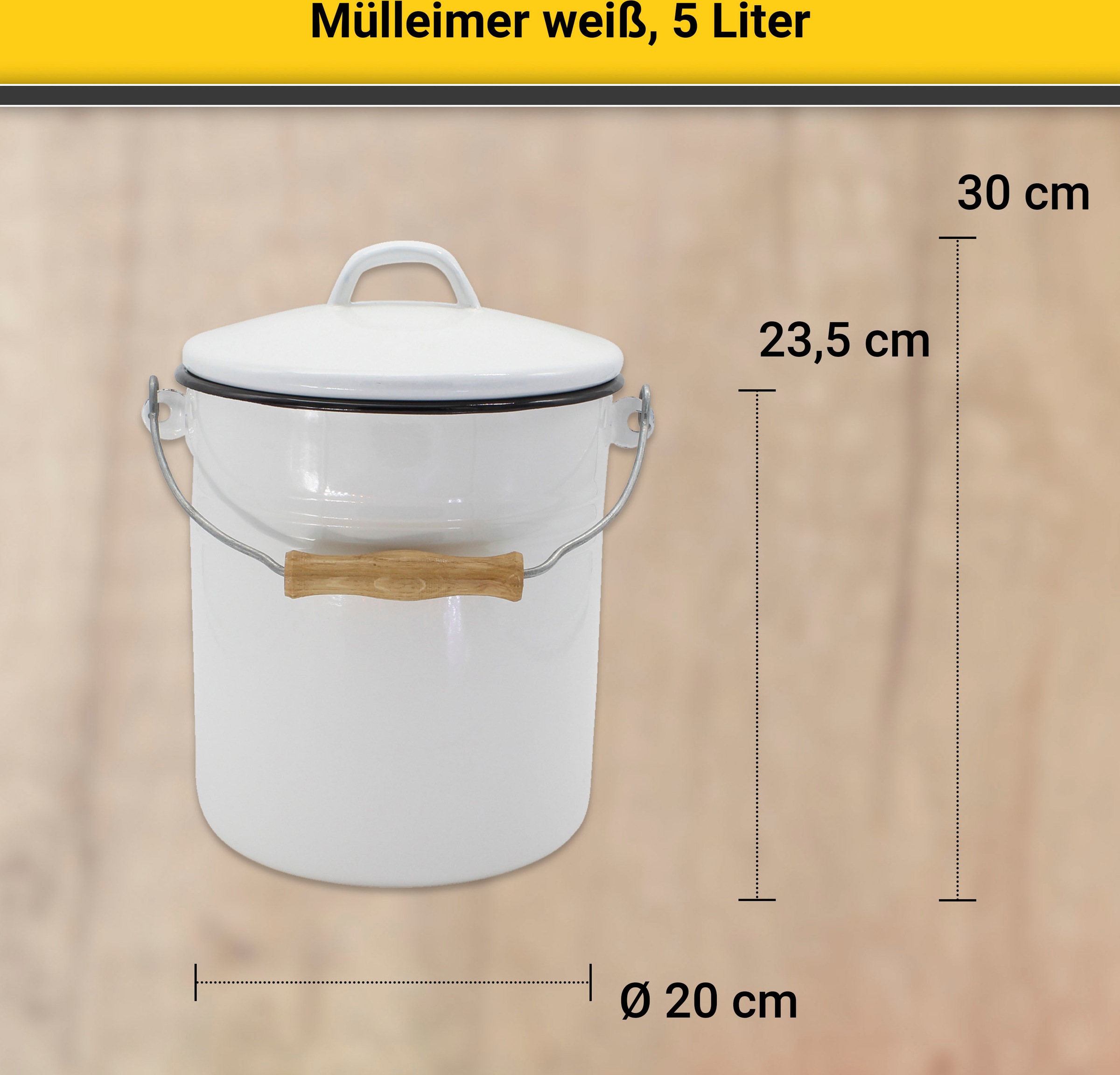 Krüger Mülleimer »Emaille Mülleimer mit Deckel Serie Rio«, schnitt- / kratzfeste Oberfläche, bakterienabweisend, extrem langlebig