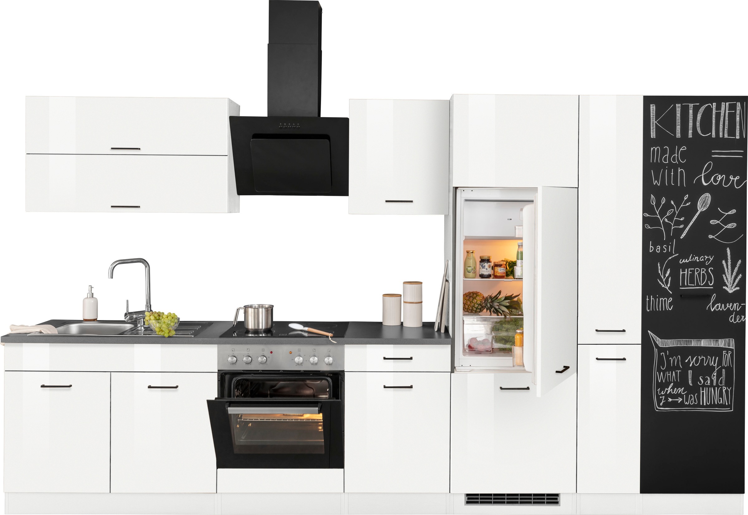 KOCHSTATION Küchenzeile »KS-Trier« mit E-Geräten, Breite 350 cm