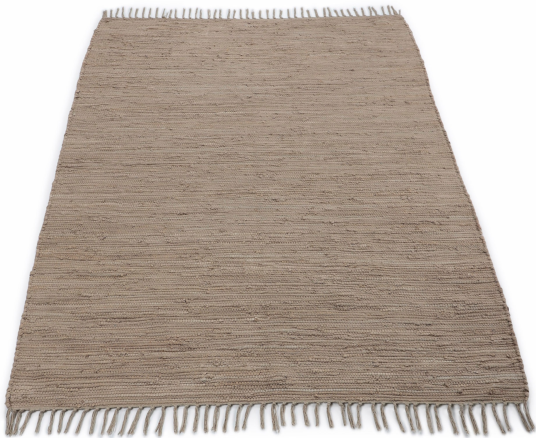 carpetfine Teppich »Kelim Chindi uni, auch als Läufer«, rechteckig, 5 mm Höhe, Wendeteppich, reine Baumwolle, handgewebt, Uni-Farben, mit Fransen