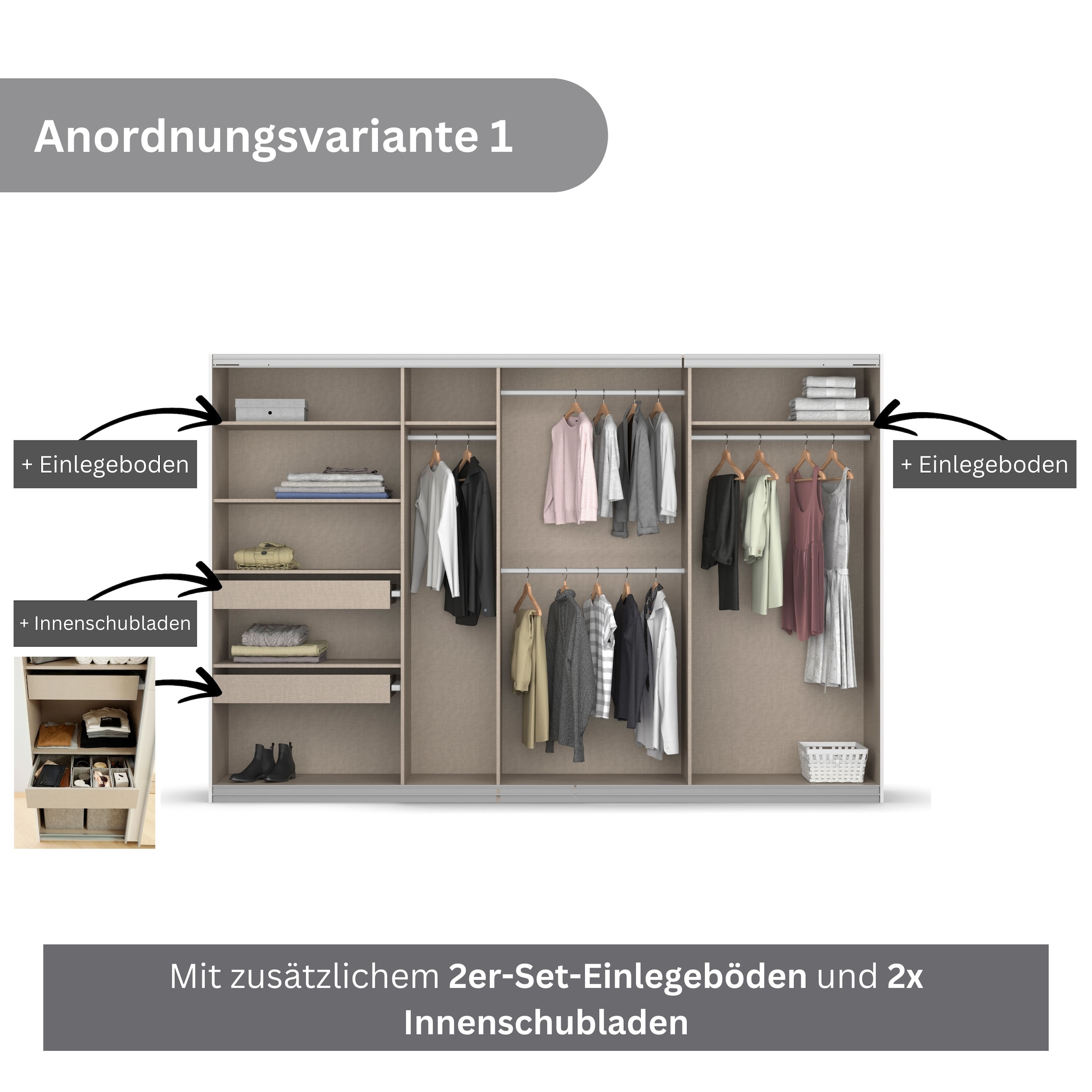 rauch Schwebetürenschrank Koluna, mit Spiegel, inkl. 2 Innenschubladen sowie extra Böden
