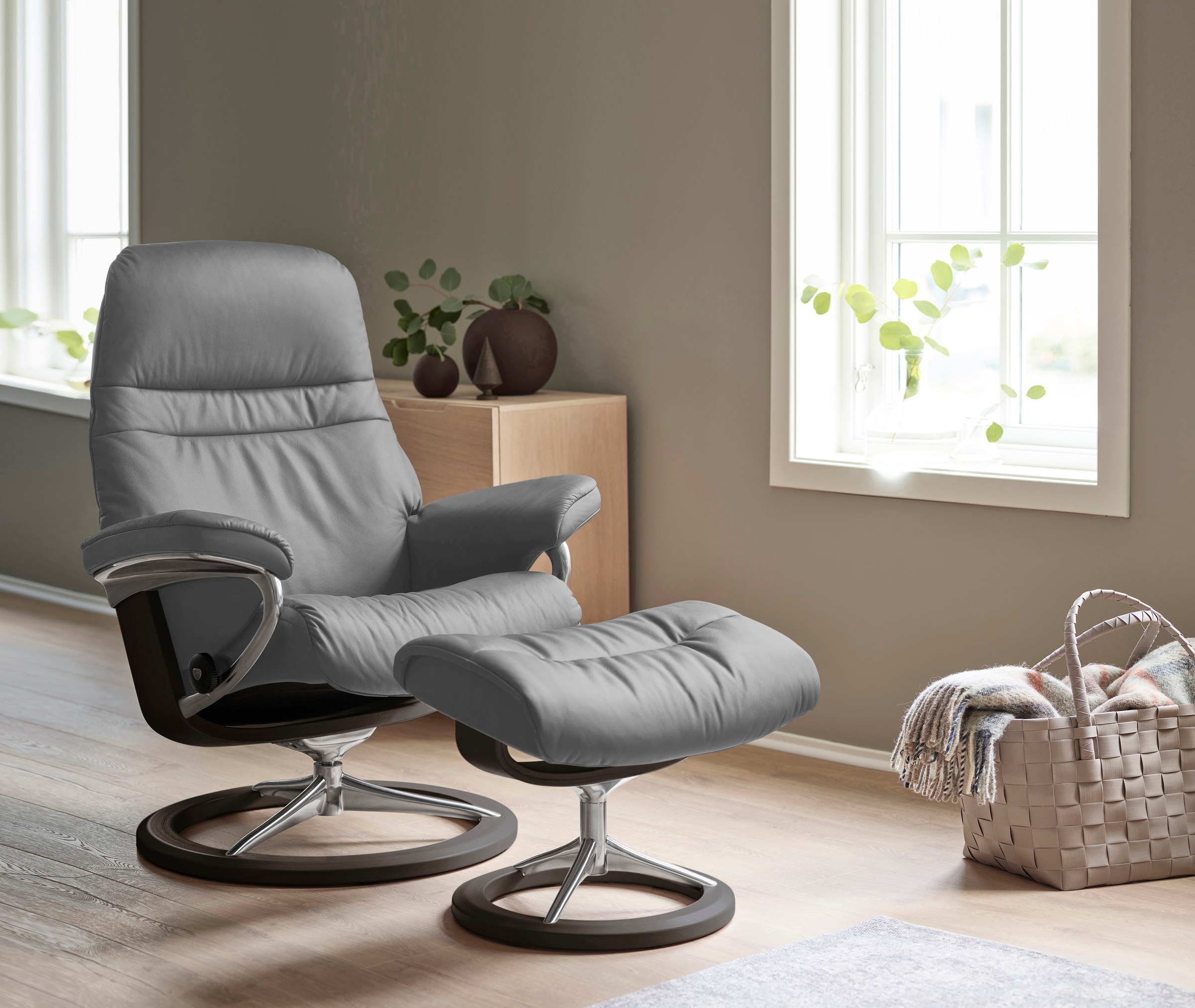 Stressless® Relaxsessel »Sunrise« Set, Relaxsessel mit Hocker,  mit Signature Base, Größe S, Gestell Wenge