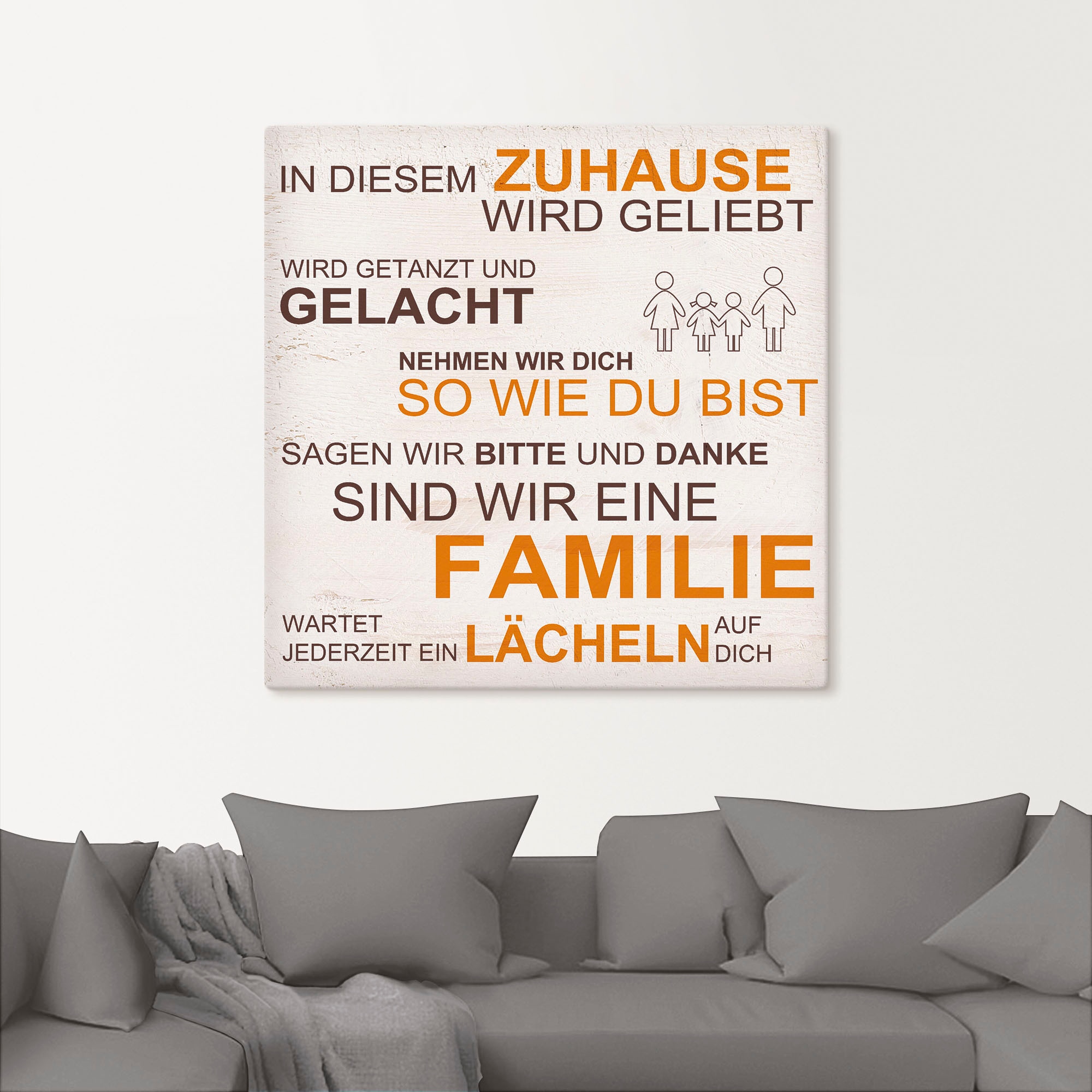 Artland Leinwandbild »In diesem Zuhause - beige« Sprüche & Texte 1 Stk. tlg. auf Keilrahmen gespannt