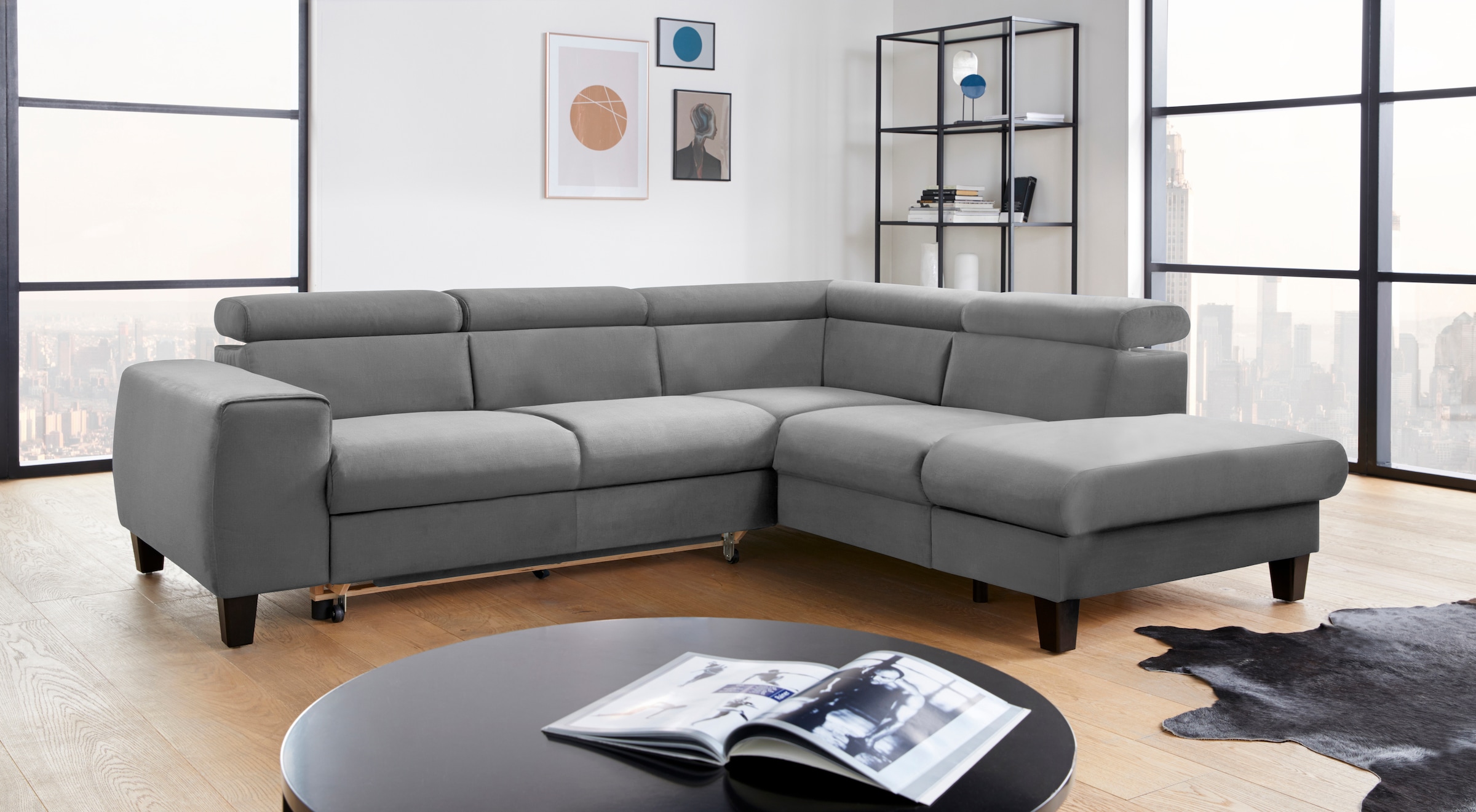 COTTA Ecksofa »Morven L-Form mit Kopfteilverstellung«, wahlweise mit Bettfunktion, Bettkasten & Wireless-Charger