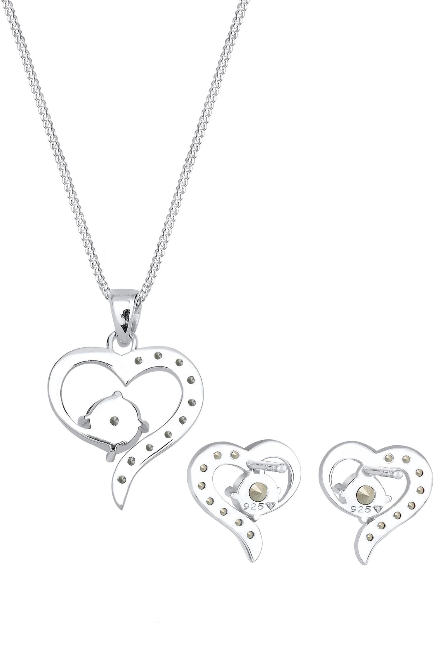 Elli Ohrring und Ketten Set »Schmuckset Set mit Herz Weiß 925 Sterling Silber, mit Kristallen von Swarovski®« ()