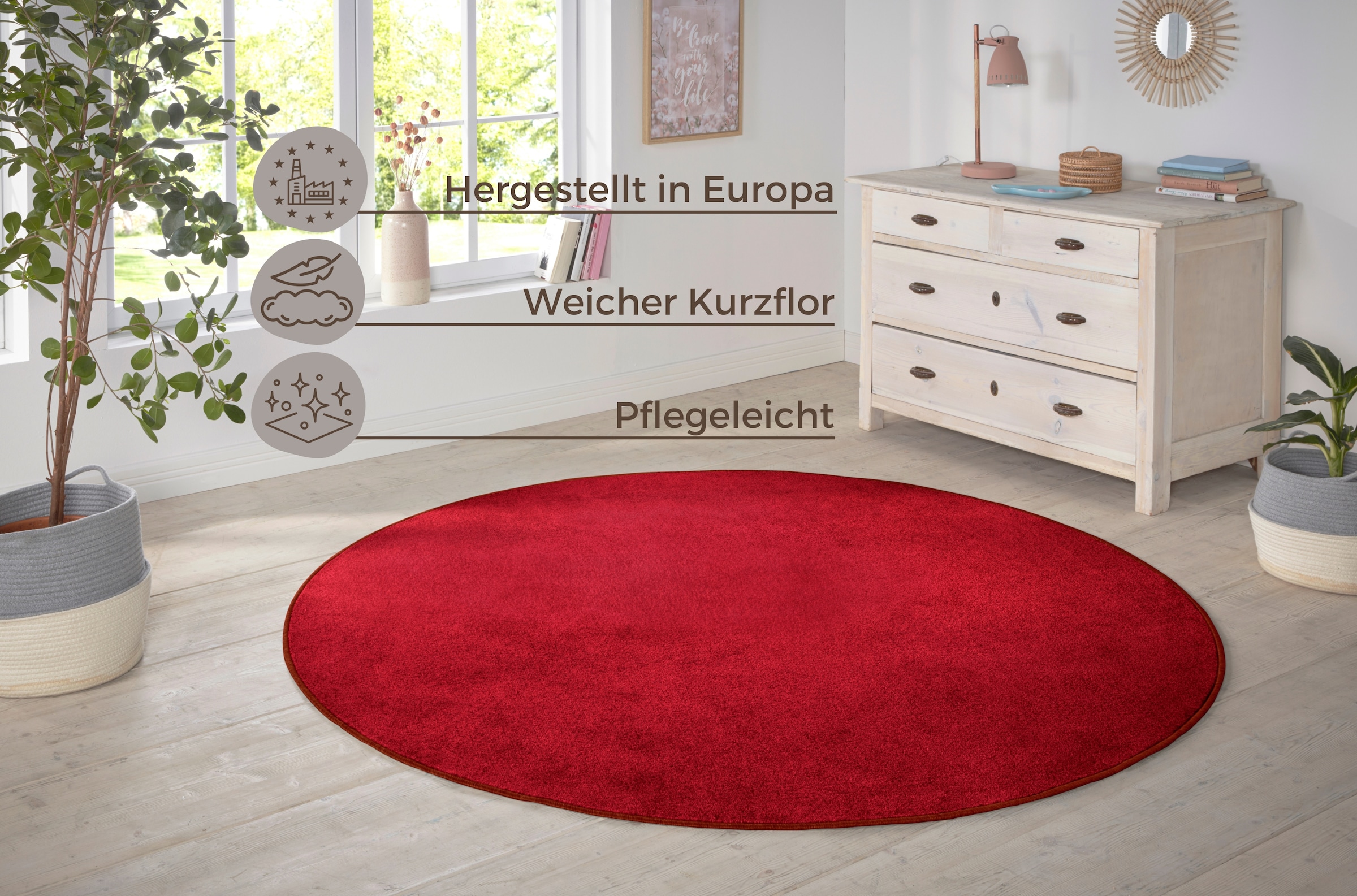 HANSE Home Teppich »Shashi«, rund, 8,5 mm Höhe, Kurzflor, Unifarben, Teppich, Weich, Esszimmer, Kinderzimmer, Flur