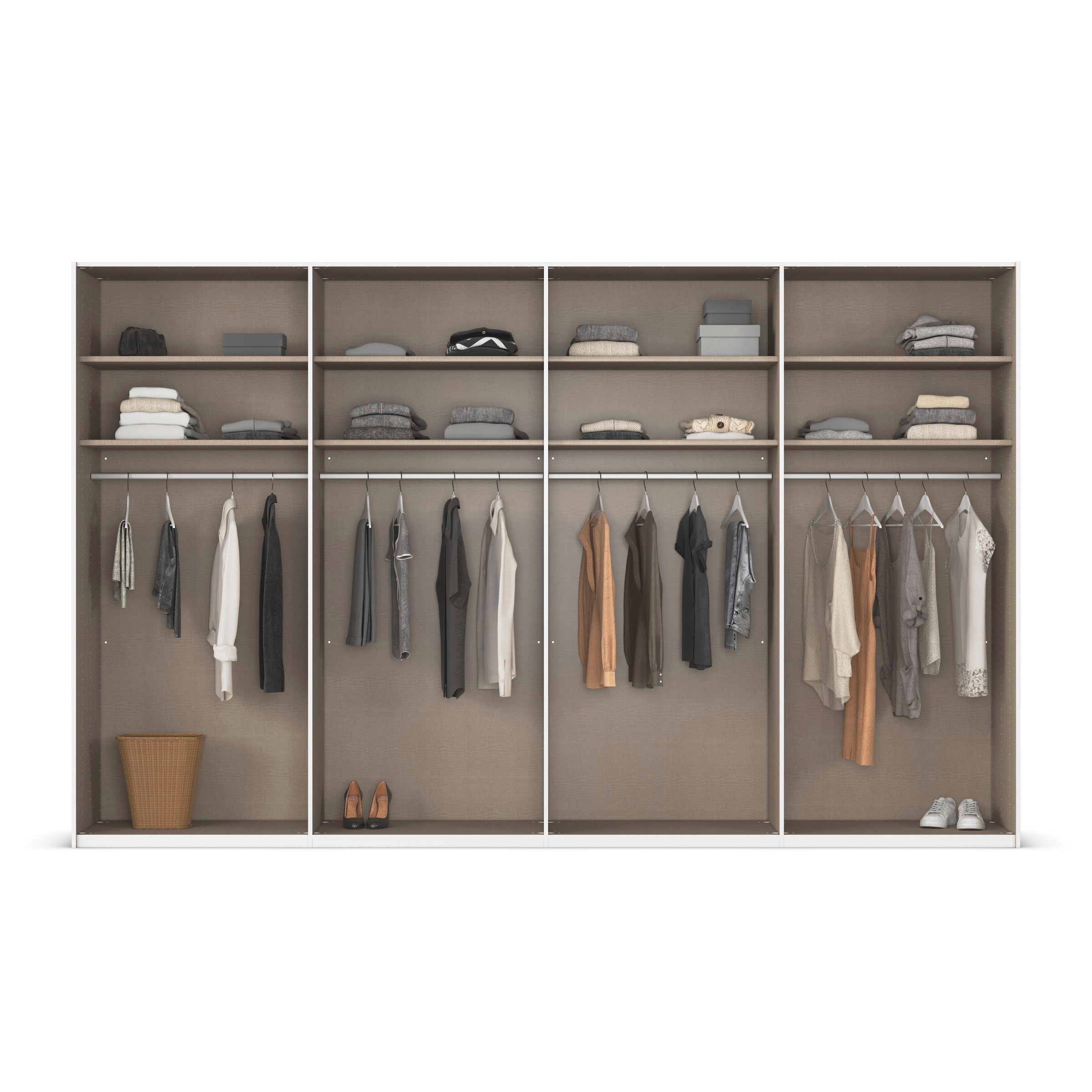 rauch Schwebetürenschrank »Kleiderschrank Schrank Garderobe Schlafzimmerschrank SCALE-FYRA«, edle Türen viergeteilt Glas matt/glänzend viele Farben MADE IN GERMANY