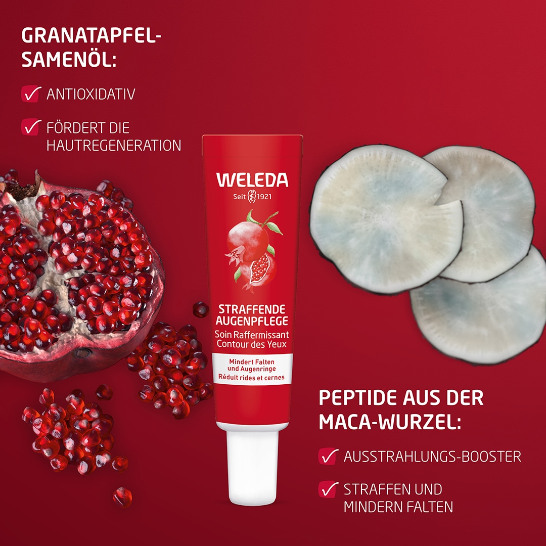WELEDA Augencreme »STRAFFENDE AUGENPFLEGE GRANATAPFEL & MACA-PEPTIDE« mindert Falten, Augenringe & Schwellungen, strafft die Haut