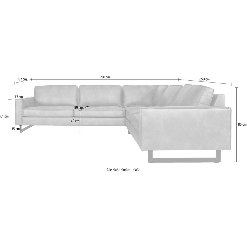 Places of Style Ecksofa »Pinto, 250/290 cm, langer Schenkel, XXL, Ottomane«, Cord, Feincord, Luxus-Microfaser Leder und Chenille