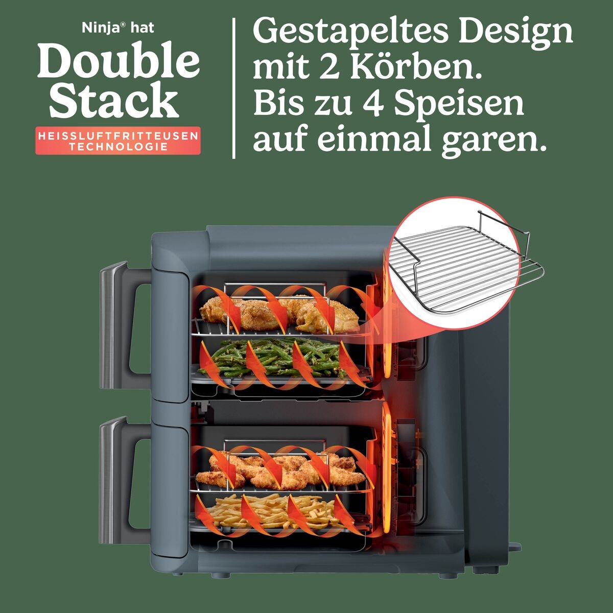 NINJA Heißluftfritteuse »Ninja Double Stack XL Heißluftfritteuse mit 2 Schubladen 9,5 L – Blau« 2450 W