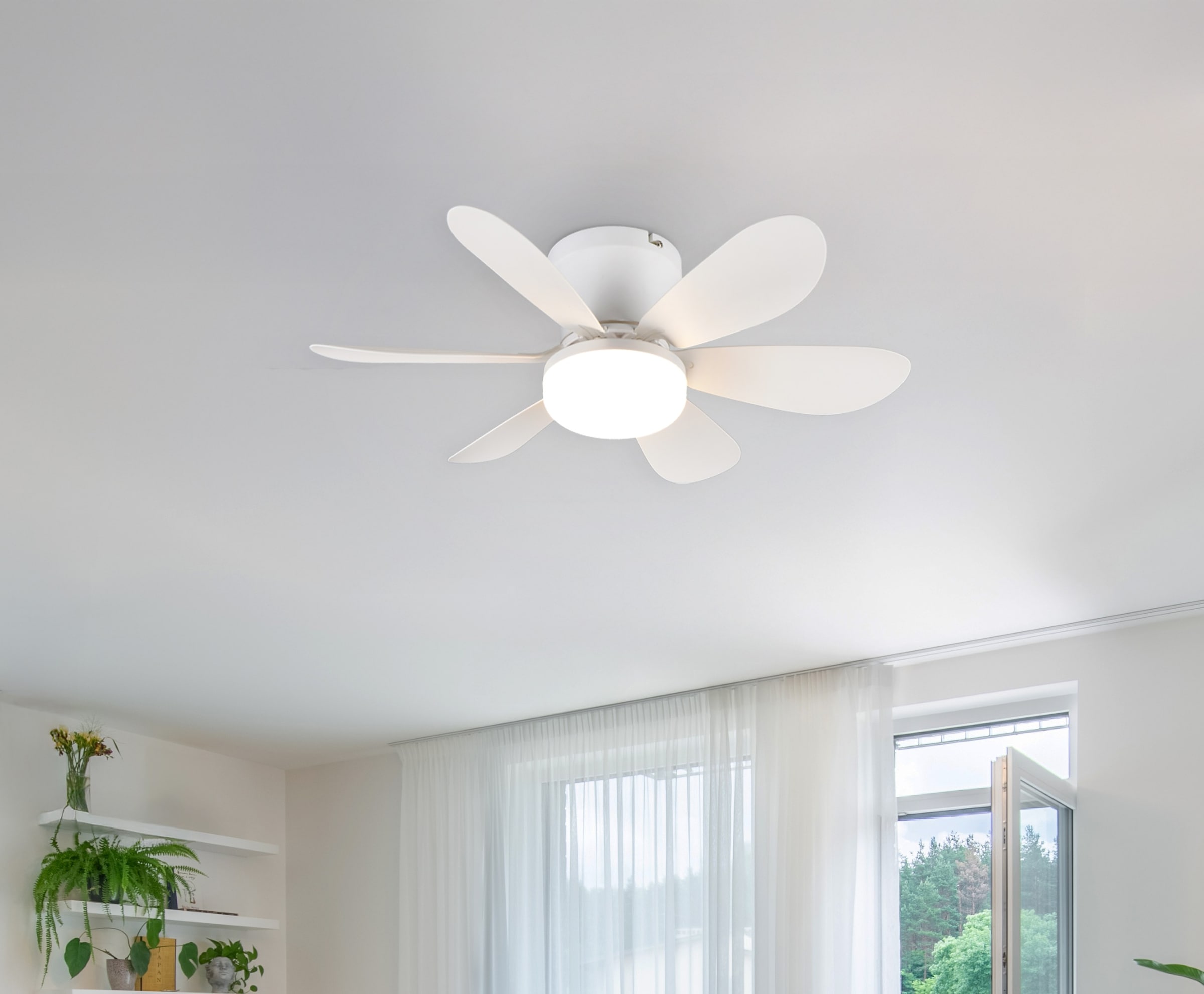 REALITY Leuchten LED Deckenleuchte »LUND mit Ventilator, Deckenventilator mit Licht inkl Fernbedienung« LED-Board 1 Stk. warmweiß - kaltweiß 3 Geschwindigkeiten Timer Vor- & Rücklauf LED dimmbar CCT Nachtlicht