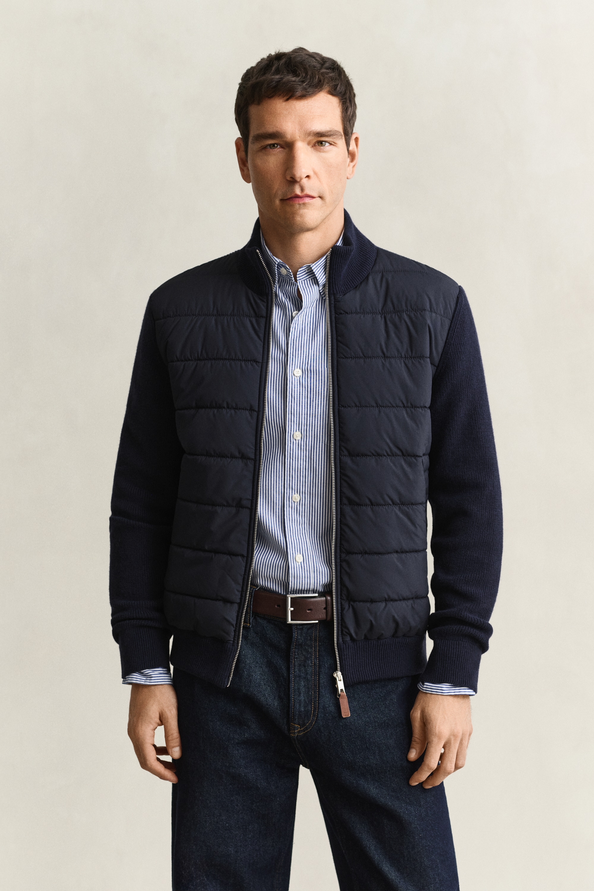 Gant Strickjacke »HYBRID ZIPPED CARDIGAN« Regular fit mit Stehkragen