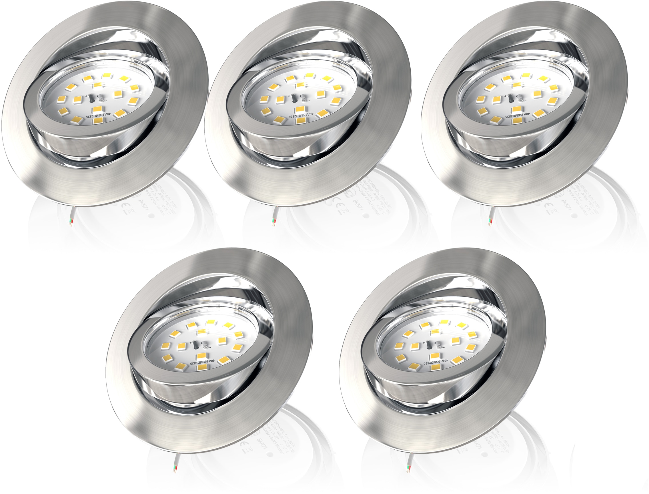 B.K.Licht LED Einbauleuchte 5er-Set, LED-Modul 5,5 Watt, 470 Lumen, 3.000  Kelvin, über Lichtschalter in drei Stufen dimmbar, schwenkbar, IP23 online  kaufen | mit 3 Jahren XXL Garantie