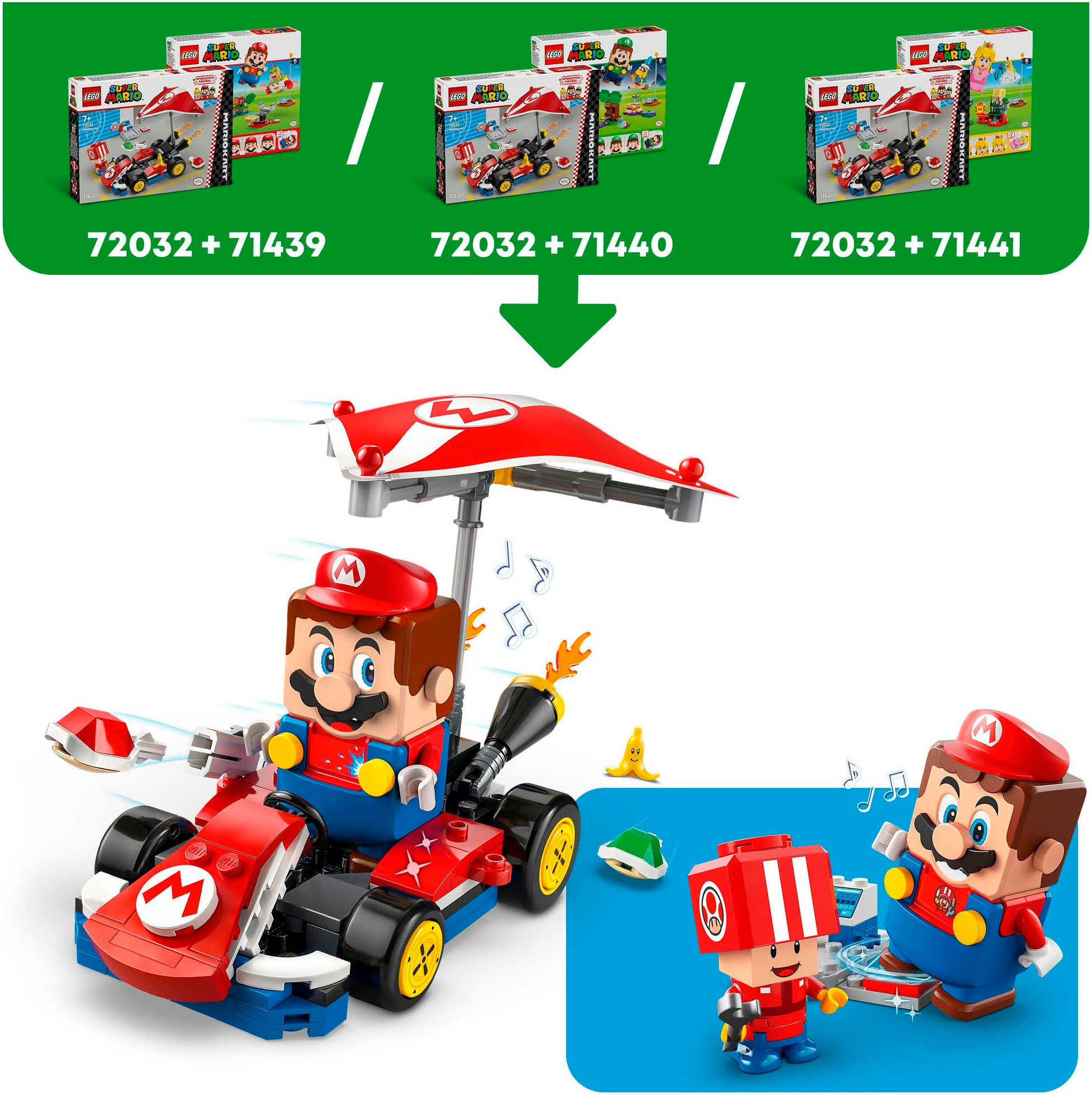 LEGO® Konstruktionsspielsteine »Mario Kart™ – Standard–Kart (72032), LEGO Super Mario«, (174 St.), Made in Europe